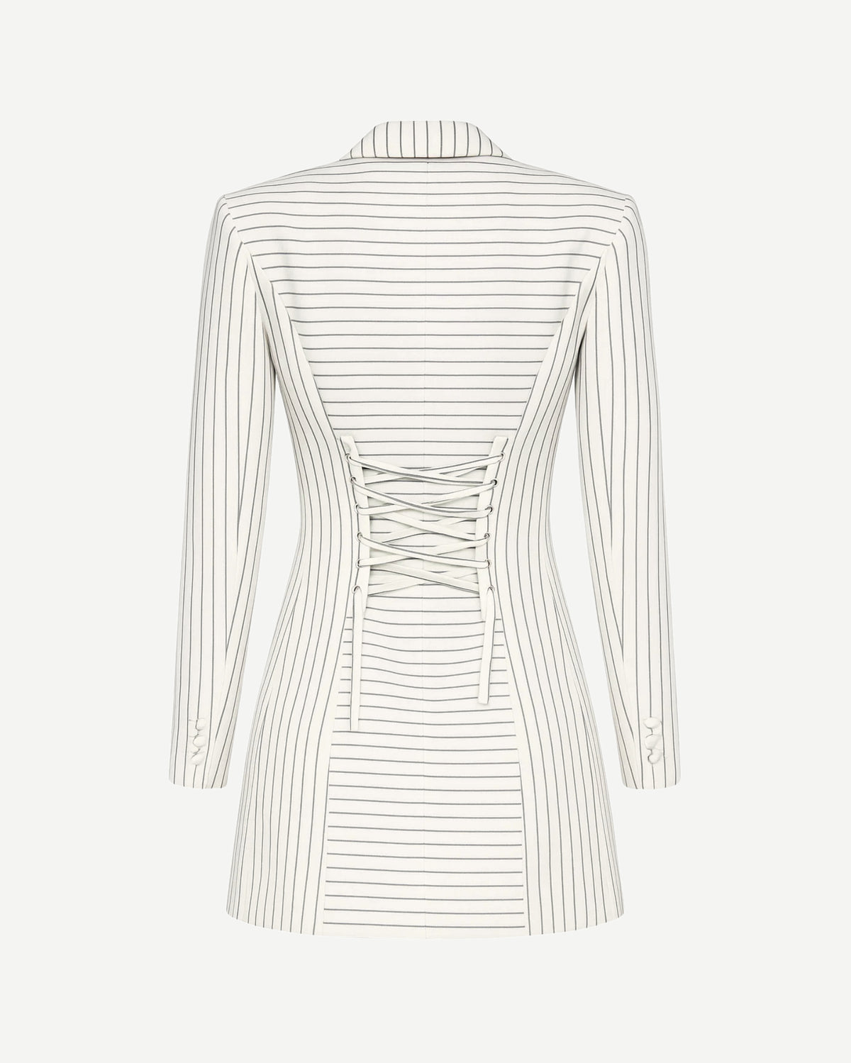 Tailory white/black pinstripe corset-back tailored jacket back view