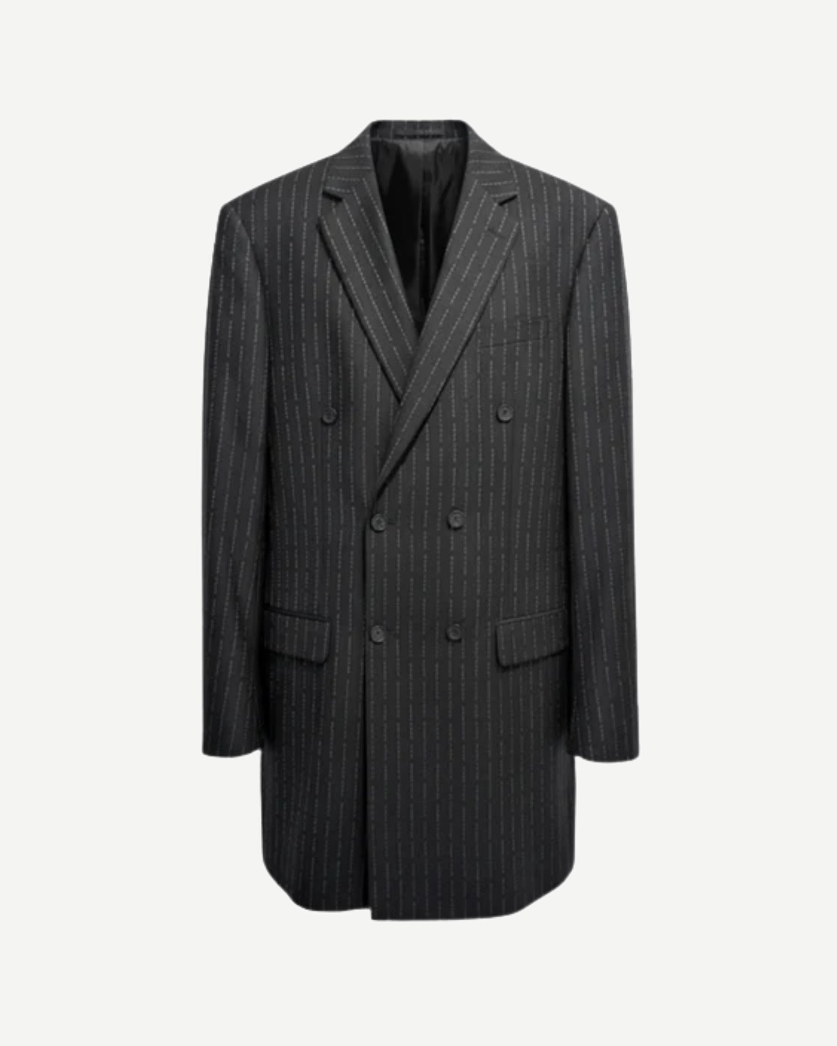 Tailory charcoal pinstripe structured double-breasted jacket front view