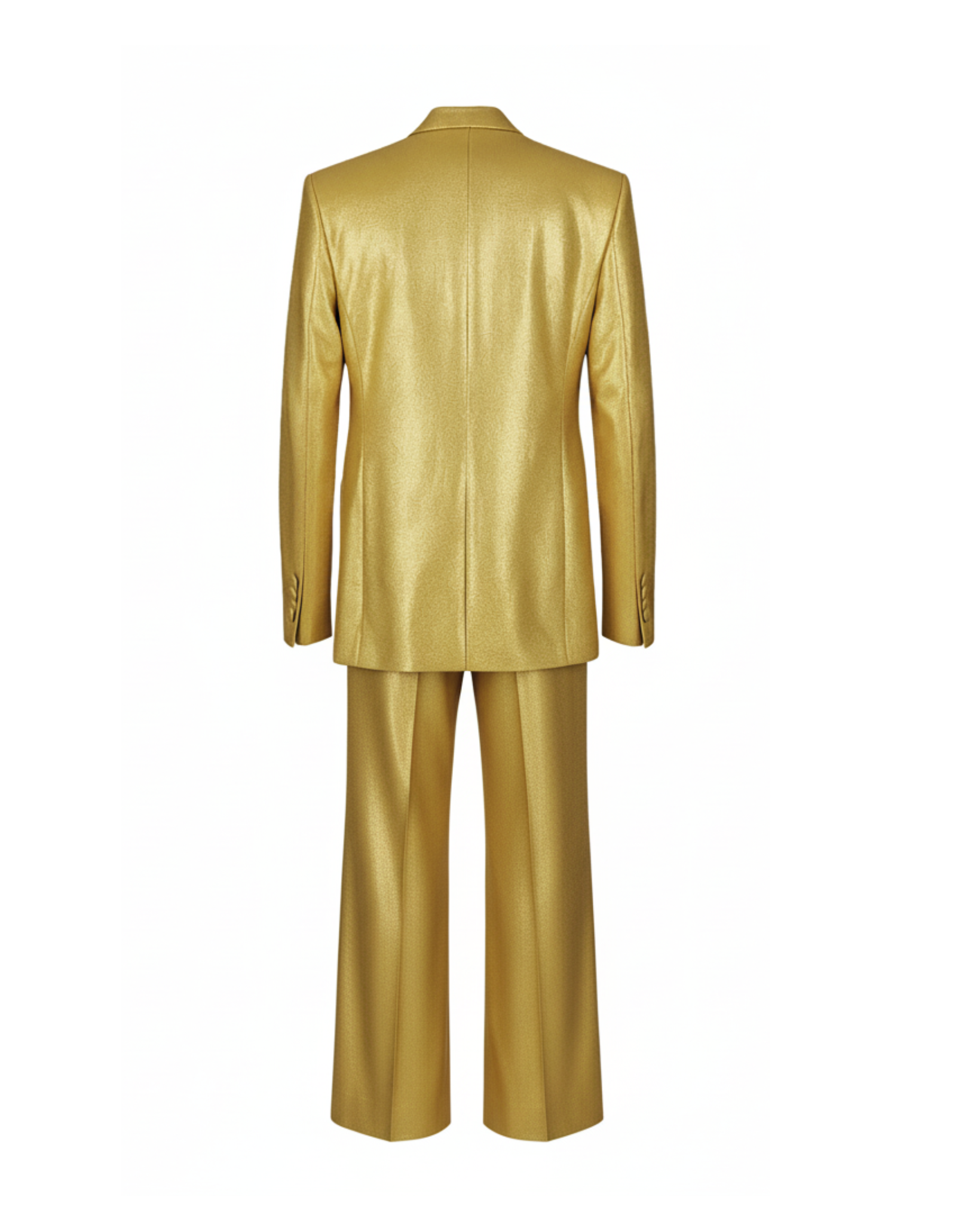 Gold silk lamé suit back view
