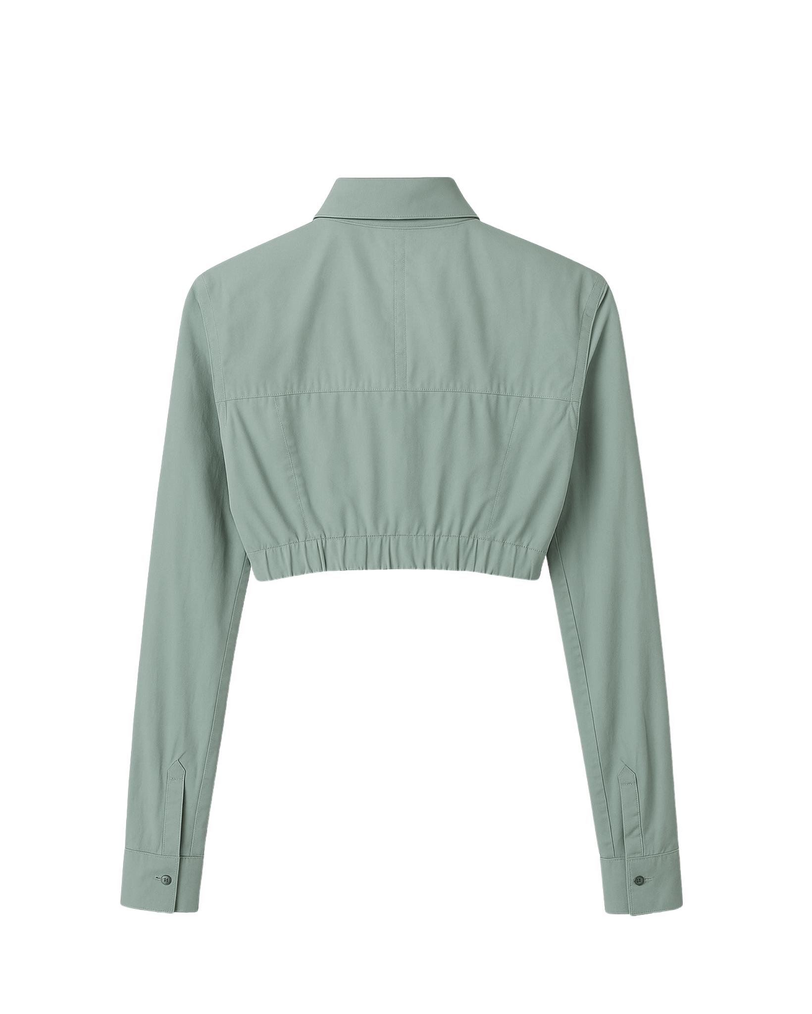 Tailory green cropped button-down shirt back view with clean tailored seams