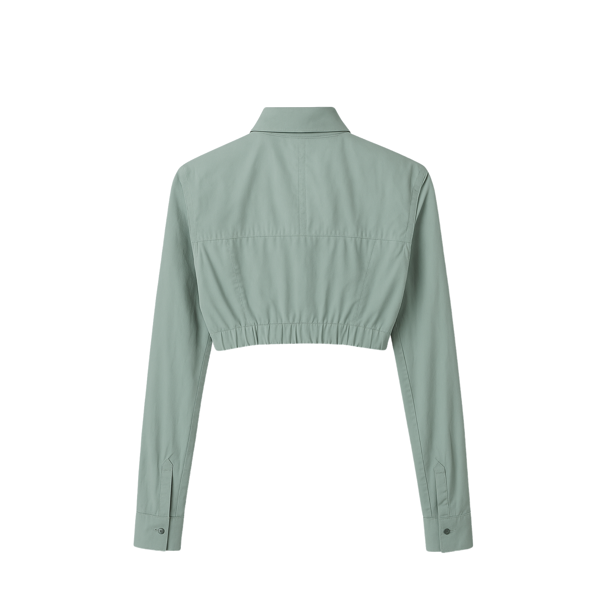 Tailory green cropped button-down shirt back view with clean tailored seams
