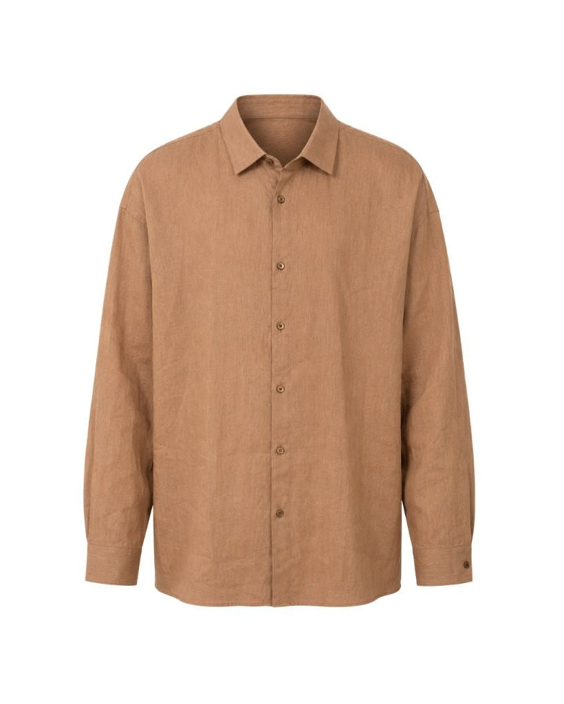 Tan Linen Oversized Button-Up Shirt
