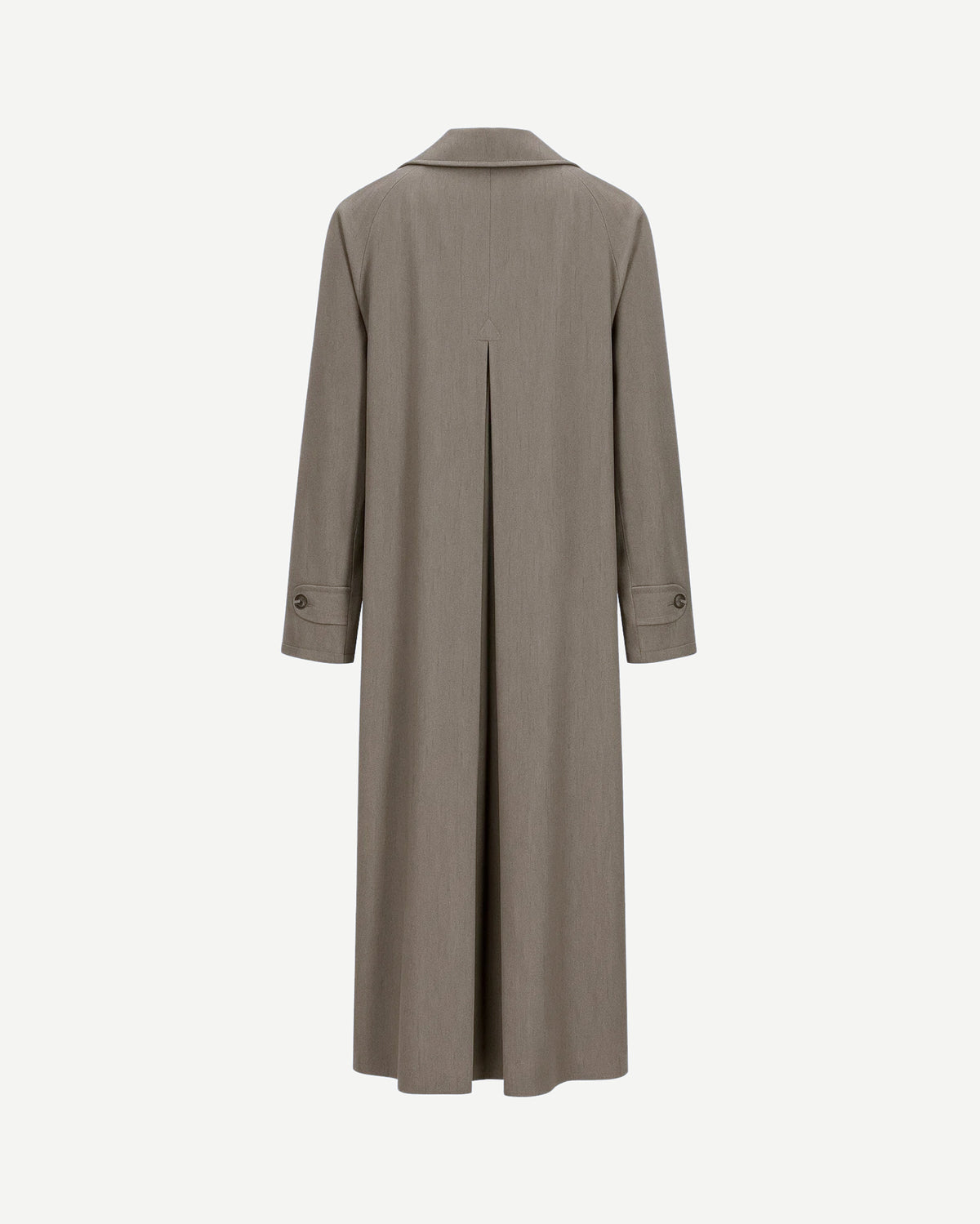 Tailory taupe-grey full-length overcoat back view