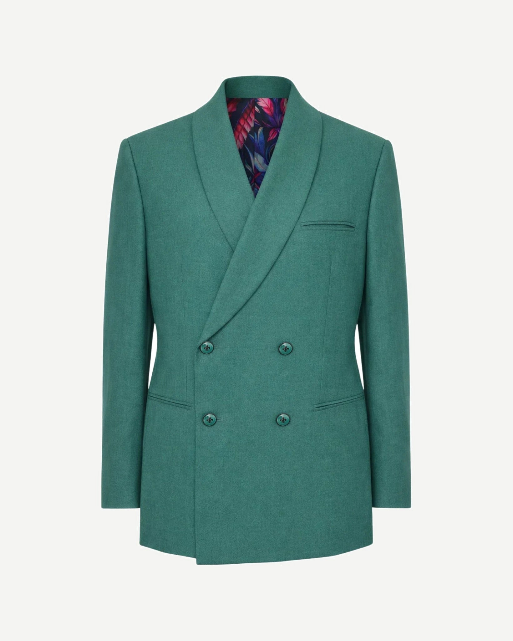 Tailory teal double-breasted shawl-lapel blazer front view