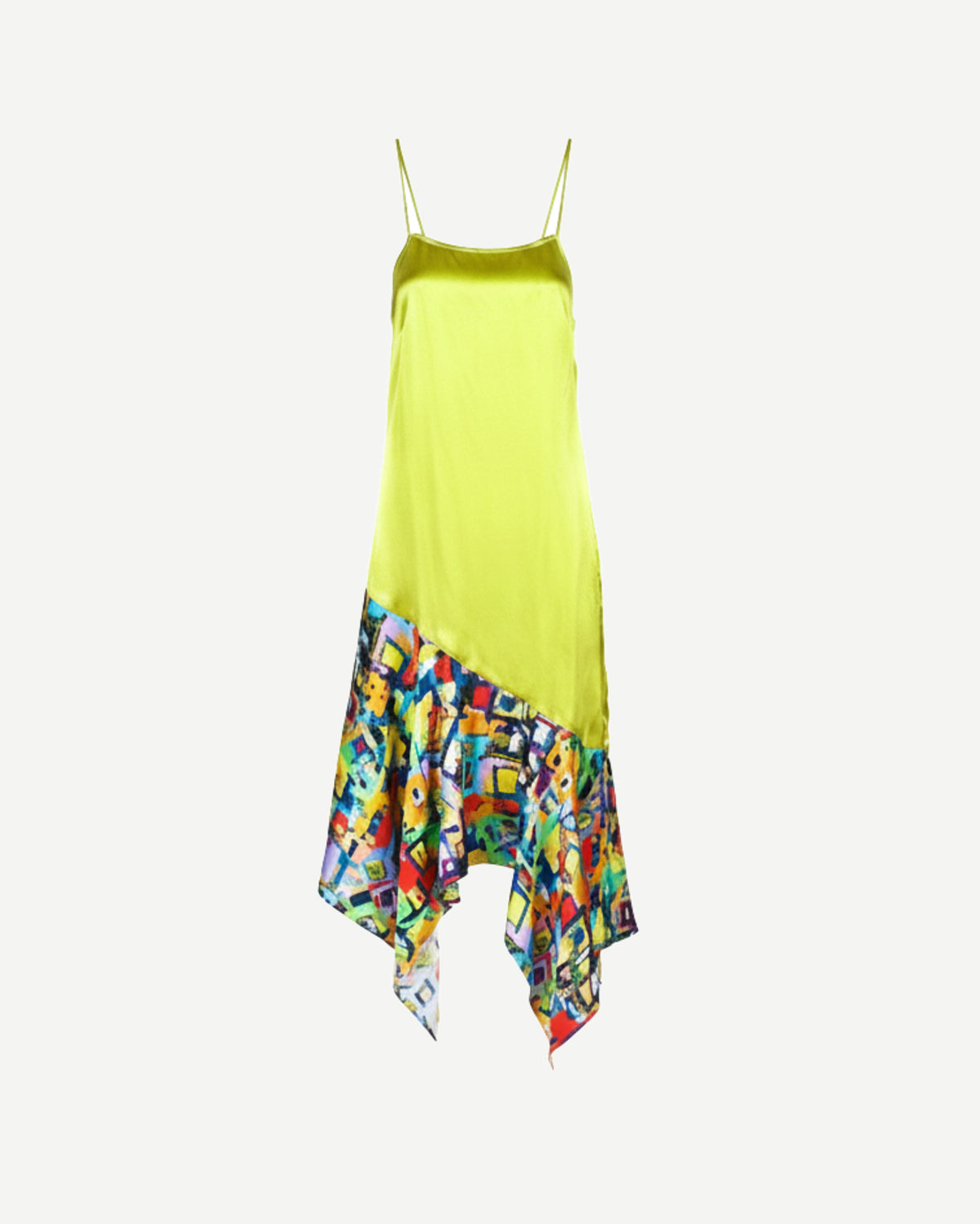 Tailory_Dress_Yellow_Asymmetrical_Silk_FrontView