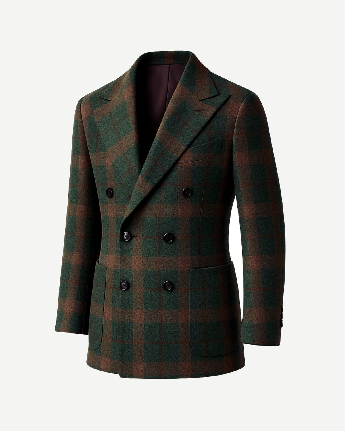 Foglie Sport Coat Forest Green Double-Breasted Plaid
