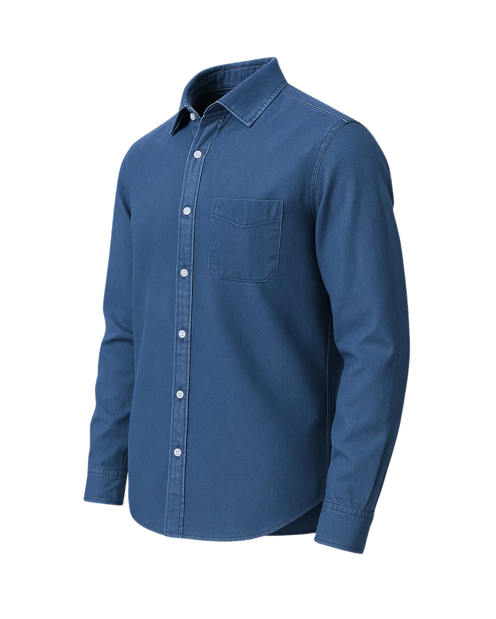 The Tailory New York men's blue denim casual shirt angled view