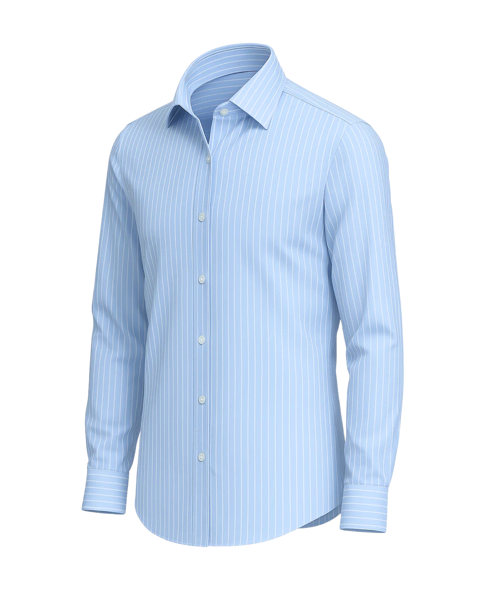 The Tailory New York men's blue pinstripe dress shirt angled view