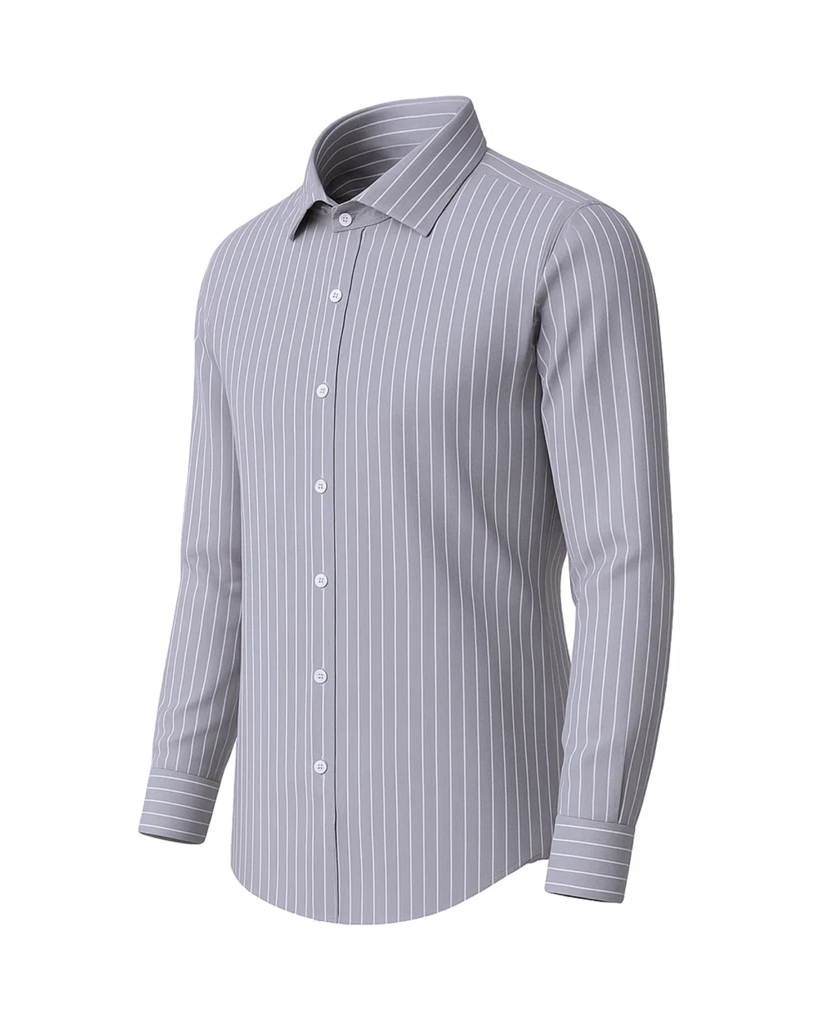 The Tailory New York men's gray pinstripe business shirt angled view