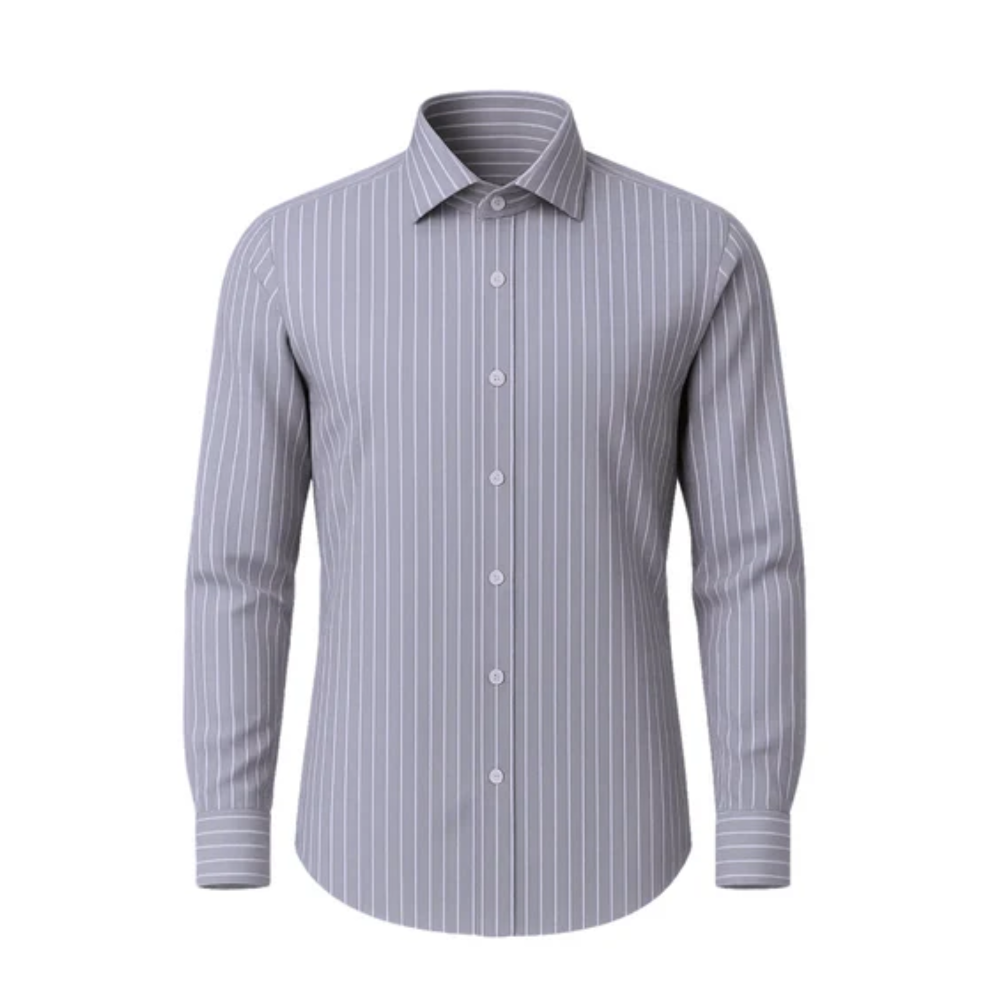 The Tailory New York men's gray striped business cotton shirt front view