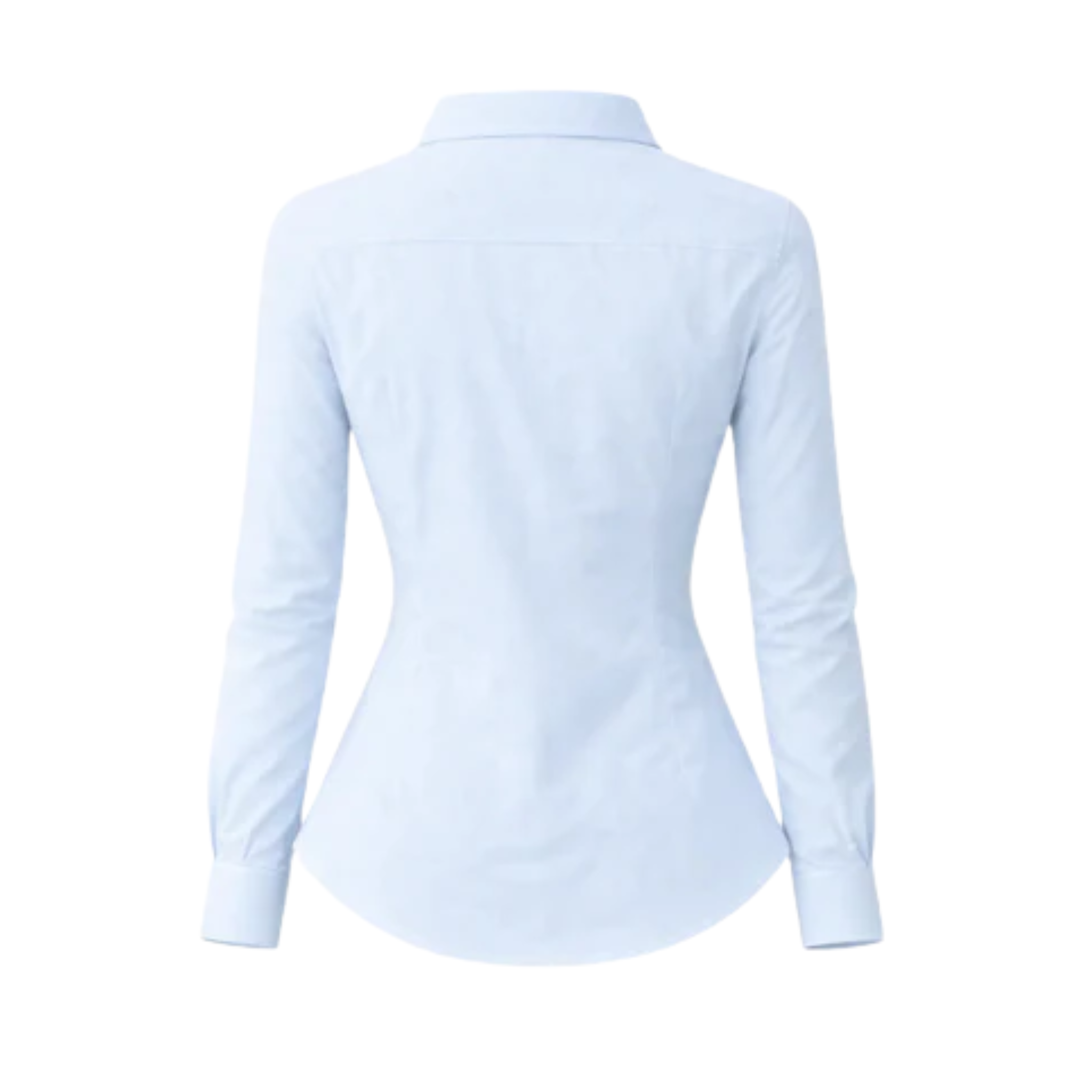 The Tailory New York women's powder blue diagonal stripe tailored shirt back view