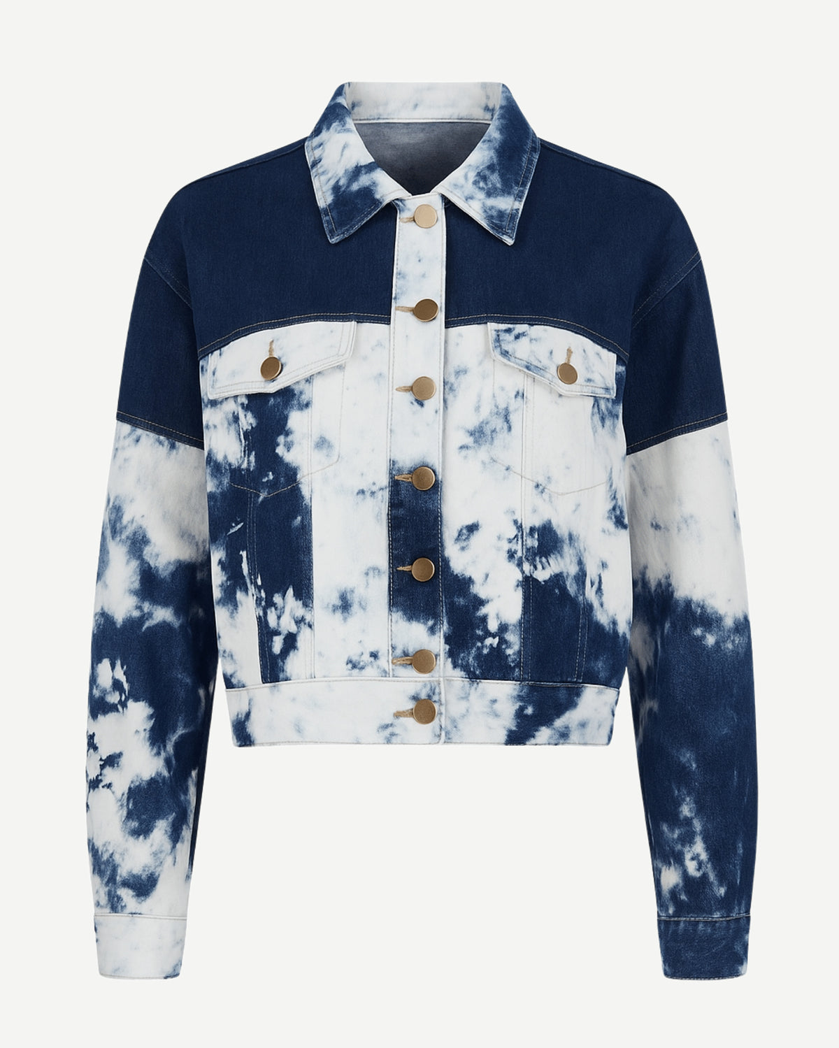 Tailory blue and white tie-dye denim jacket front view