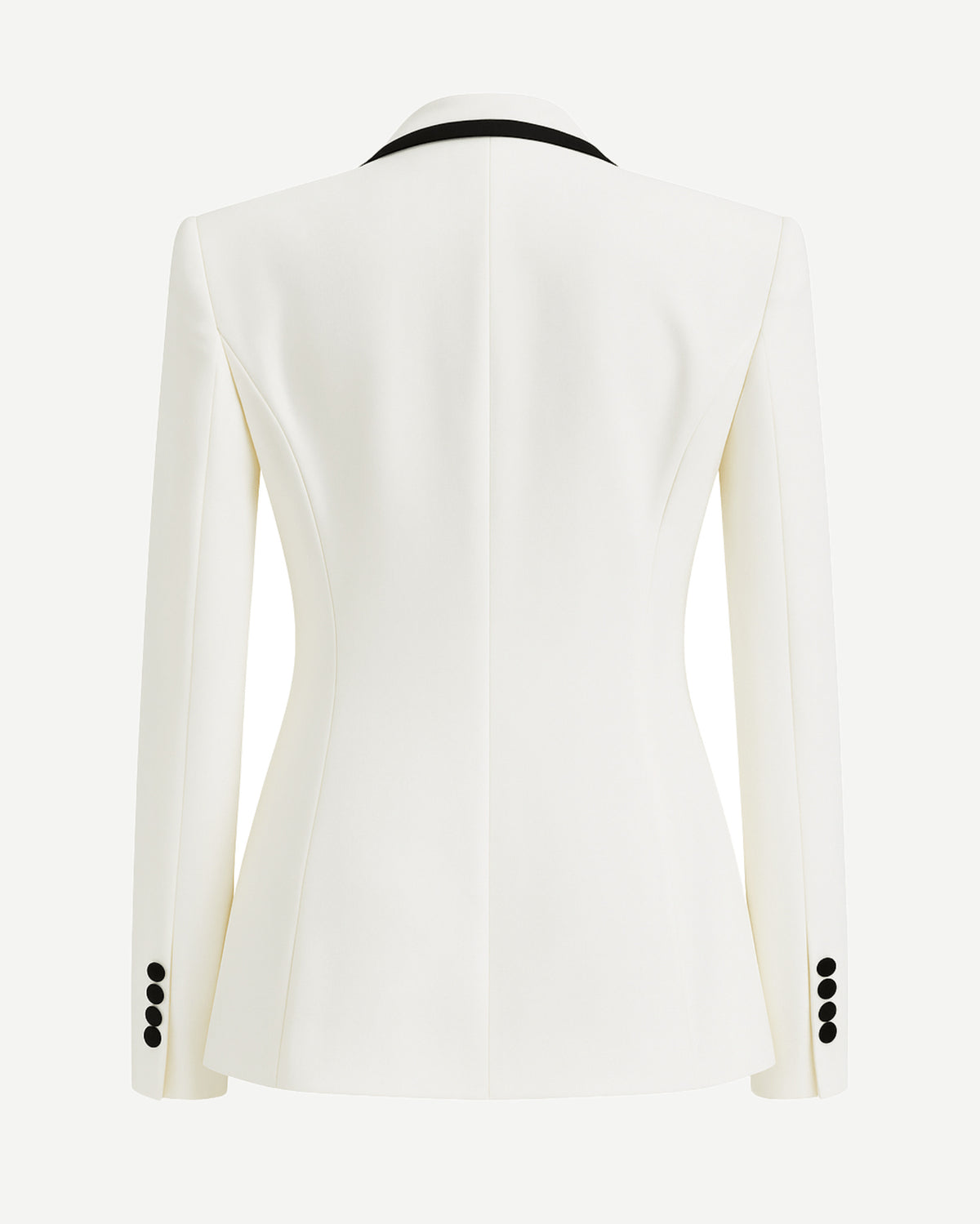 Tailory white tuxedo blazer with black piping back view