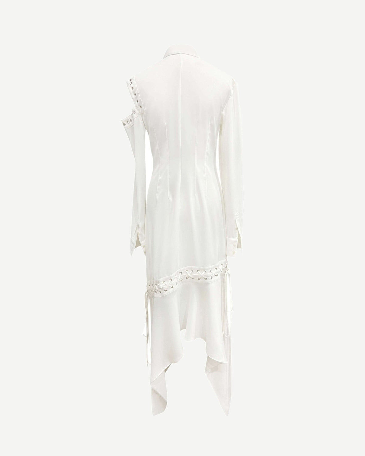 white_cutout_shirtdress_side — Tailory white cut-out shirtdress side view