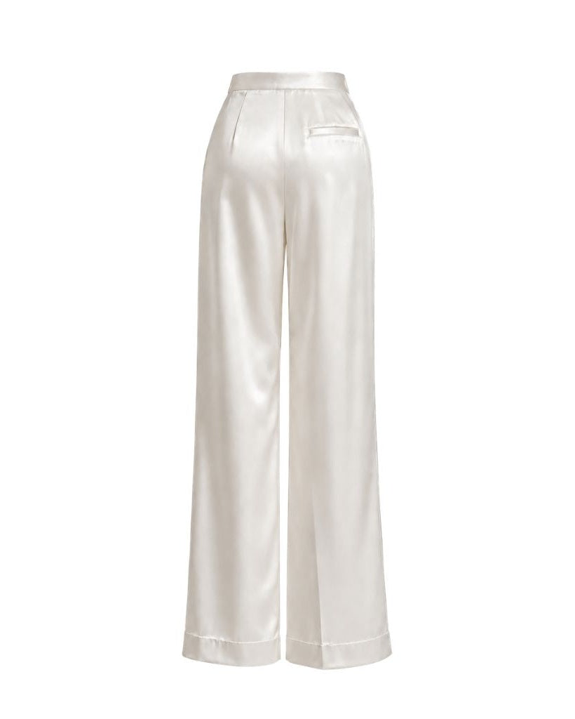 White Silk Double-Pleated Trousers, view 2
