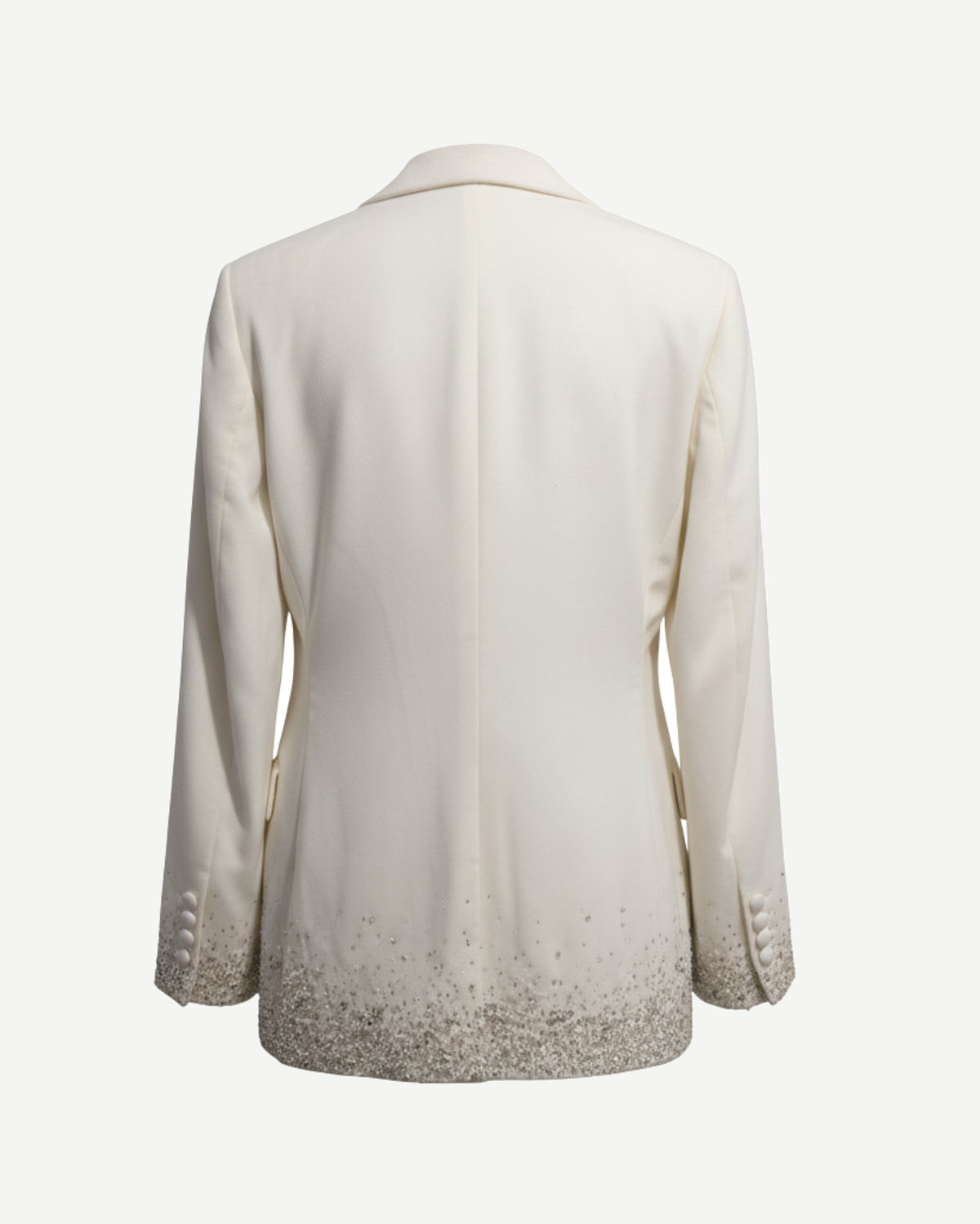 Tailory white velvet embellished evening jacket back view