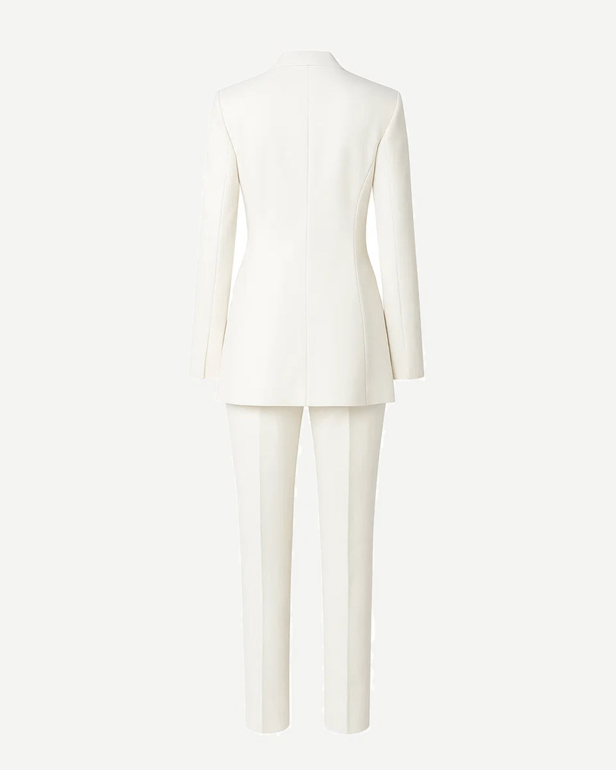 Tailory ivory double-breasted fitted wedding suit back view