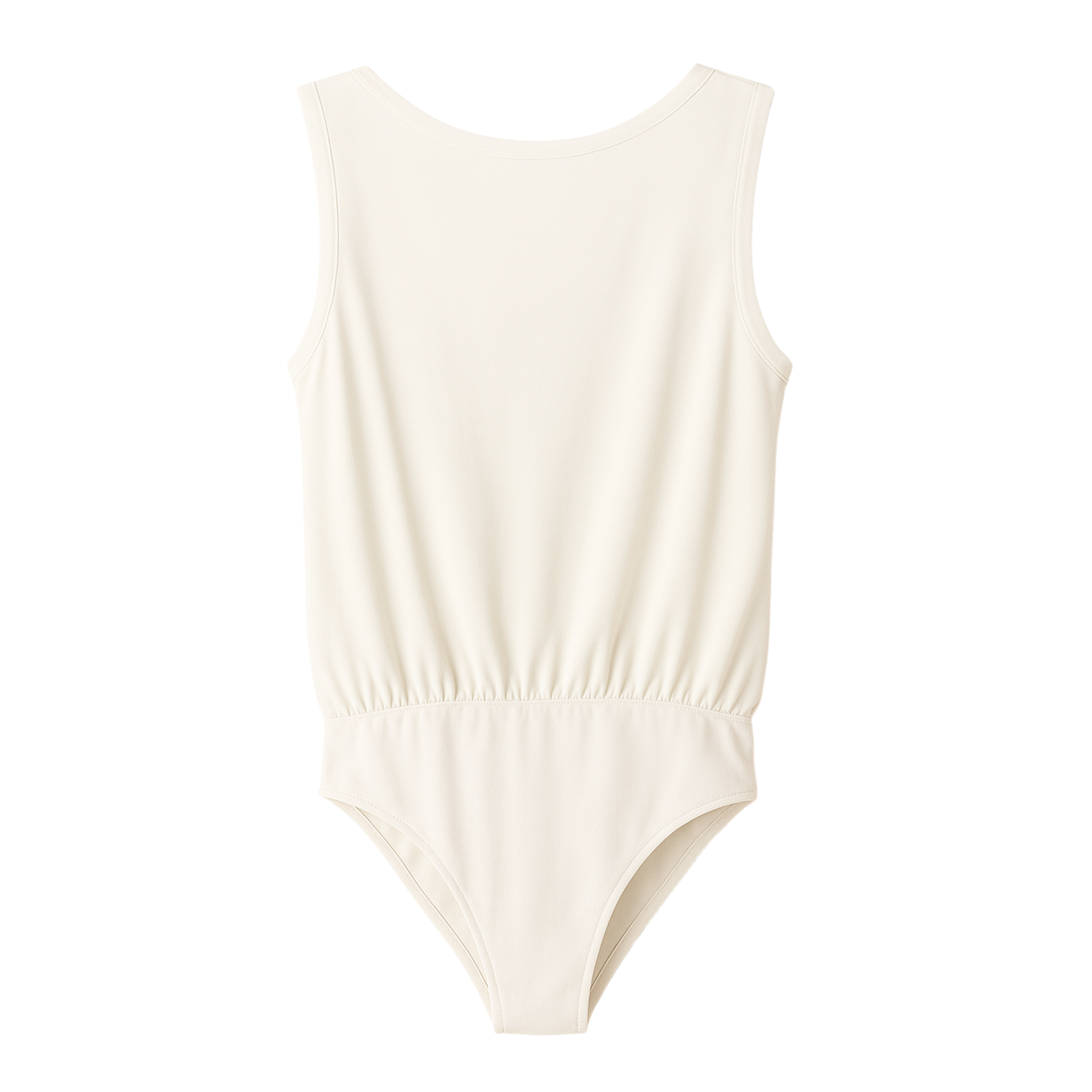 “Back view of white silk crepe bodysuit with smooth silk crepe finish.”