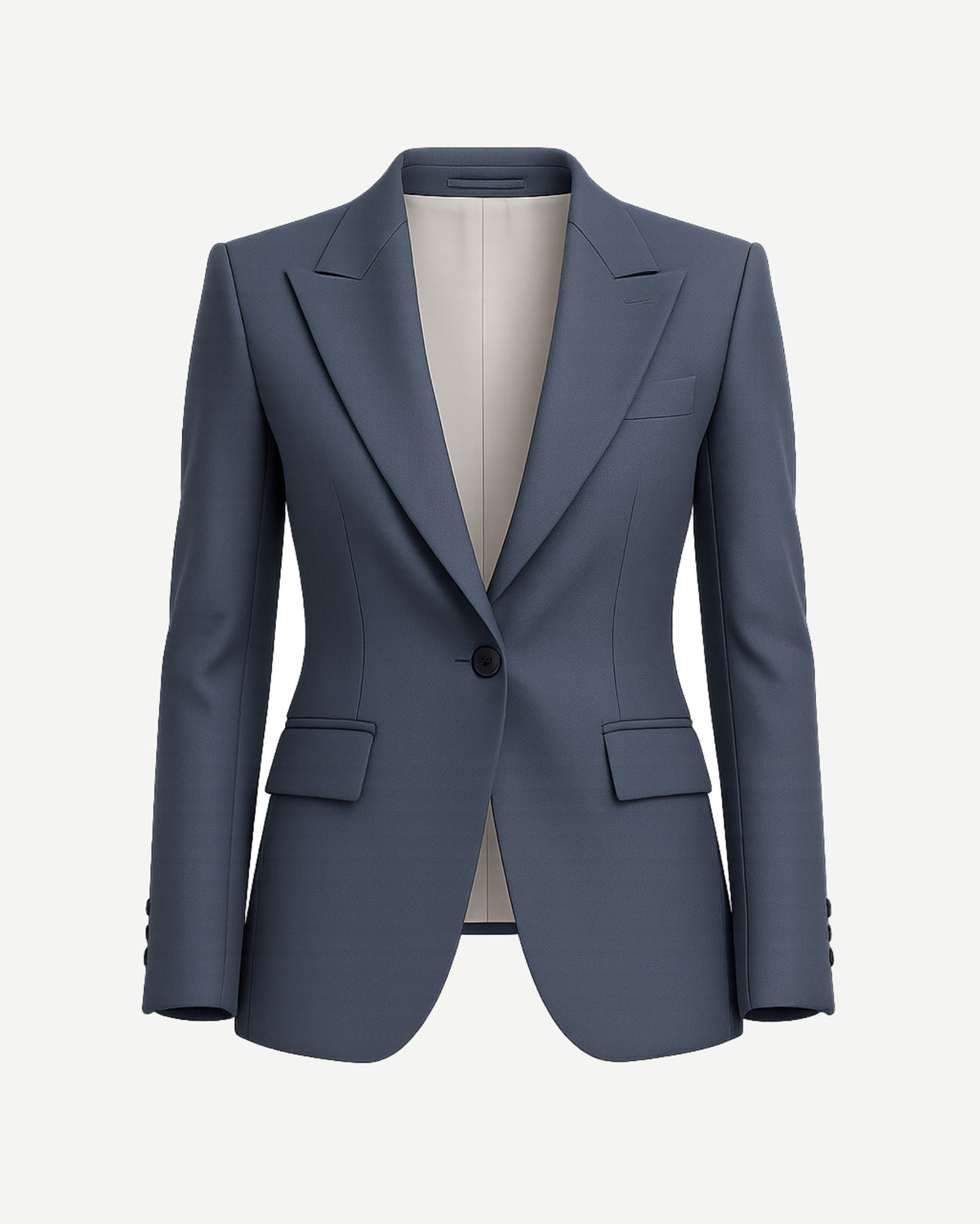 Tailory charcoal gray Loro Piana peak lapel fitted blazer front view