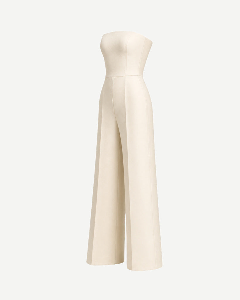 Women's ivory Loro Piana wool city hall wedding jumpsuit side view