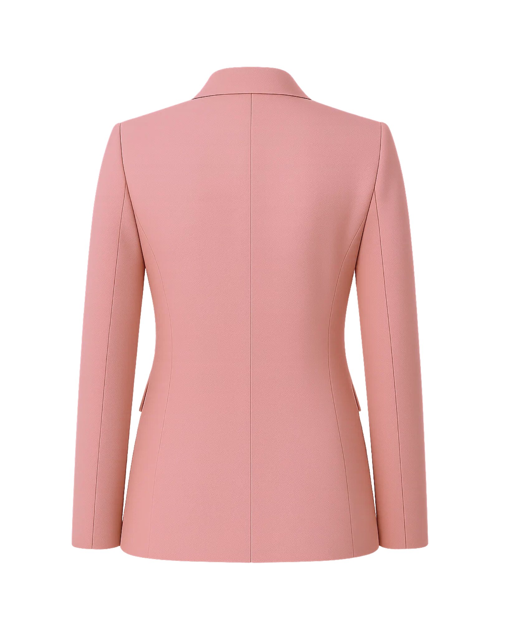 Women's Pink Loro Piana Single Button Tailored Blazer shown from the back, featuring a smooth, structured fit with clean lines and a refined silhouette in soft pink luxury fabric.