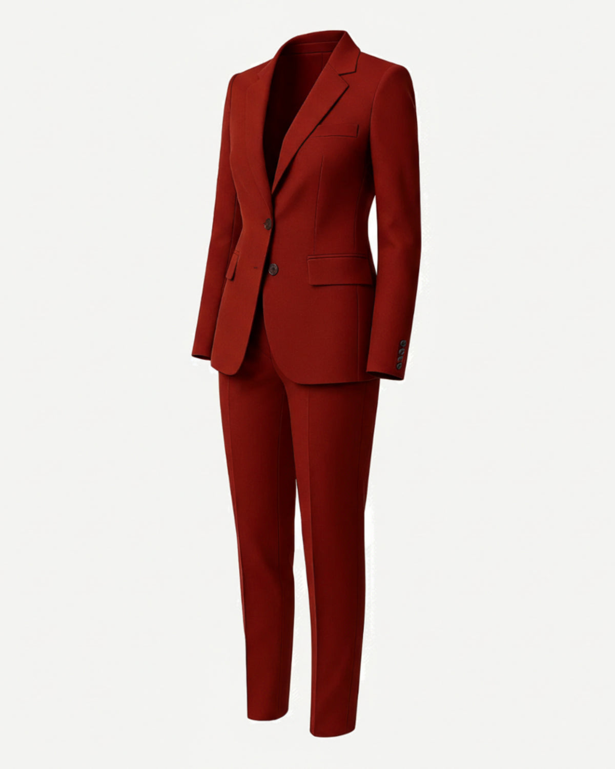 Red suit jacket and pants on a white background