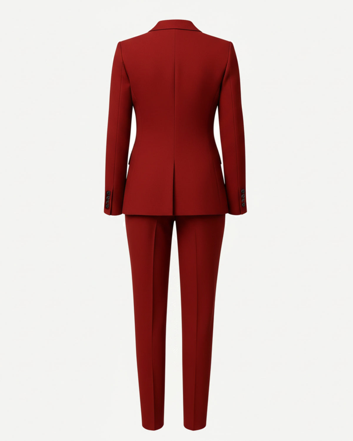 Red suit jacket and pants on a white background