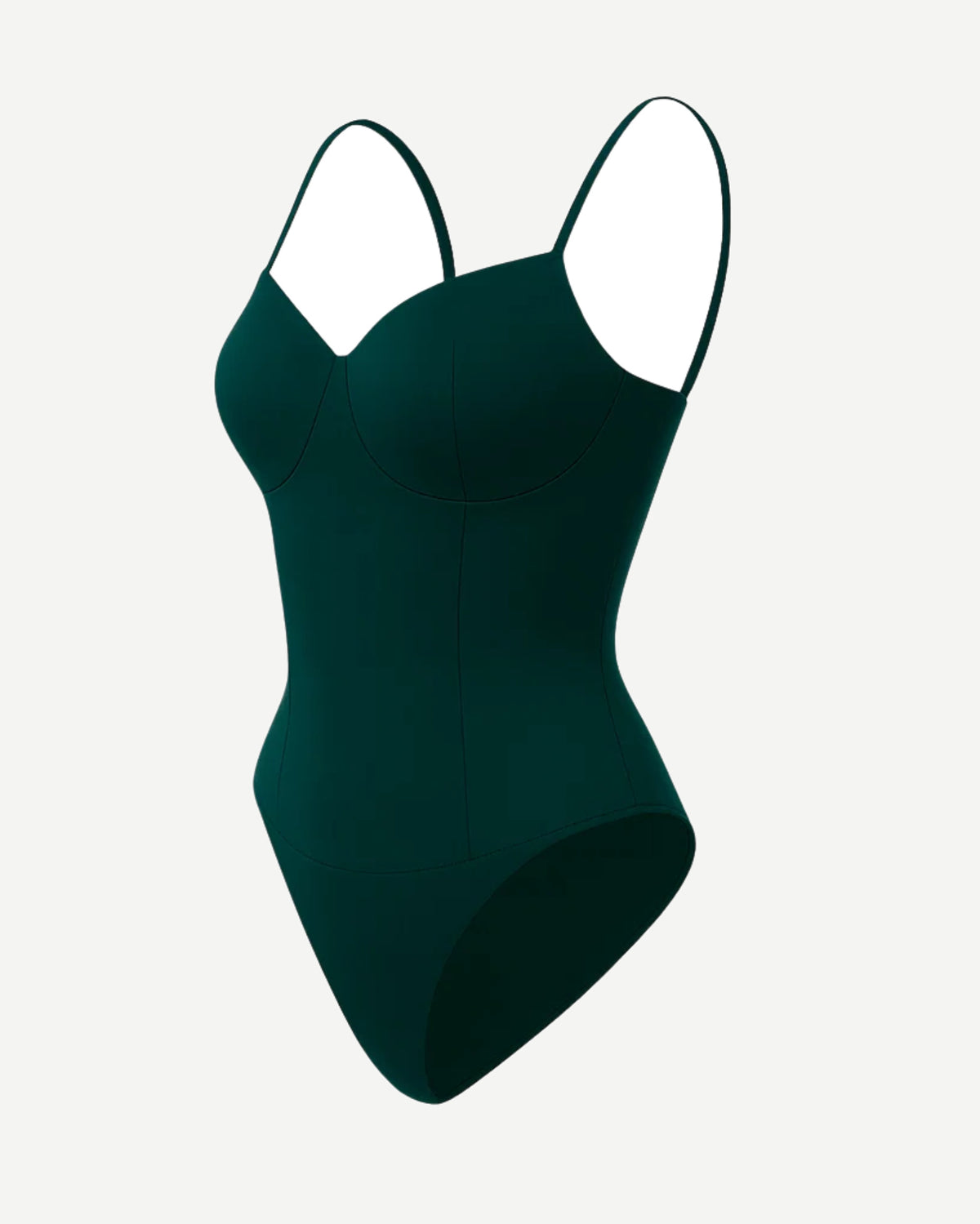 Women's Teal Loro Piana Corset Bodysuit Superfine Merino Wool with structured cups, slim contour seams, adjustable thin straps, and a smooth, fitted silhouette in rich teal fabric.
