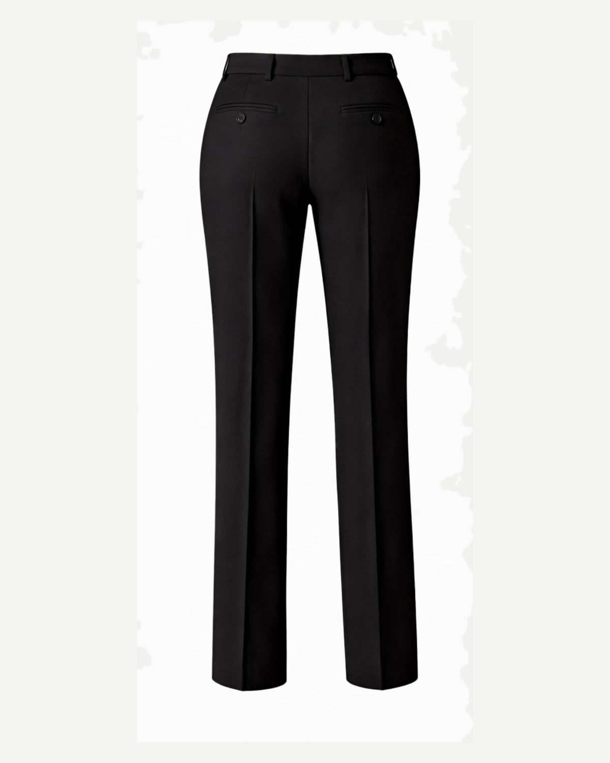 Women's Wearhouse | Black Fitted Suit Trouser shown from the back, crafted in smooth black fabric with a tailored slim fit, featuring belt loops and buttoned welt pockets for polished formalwear.