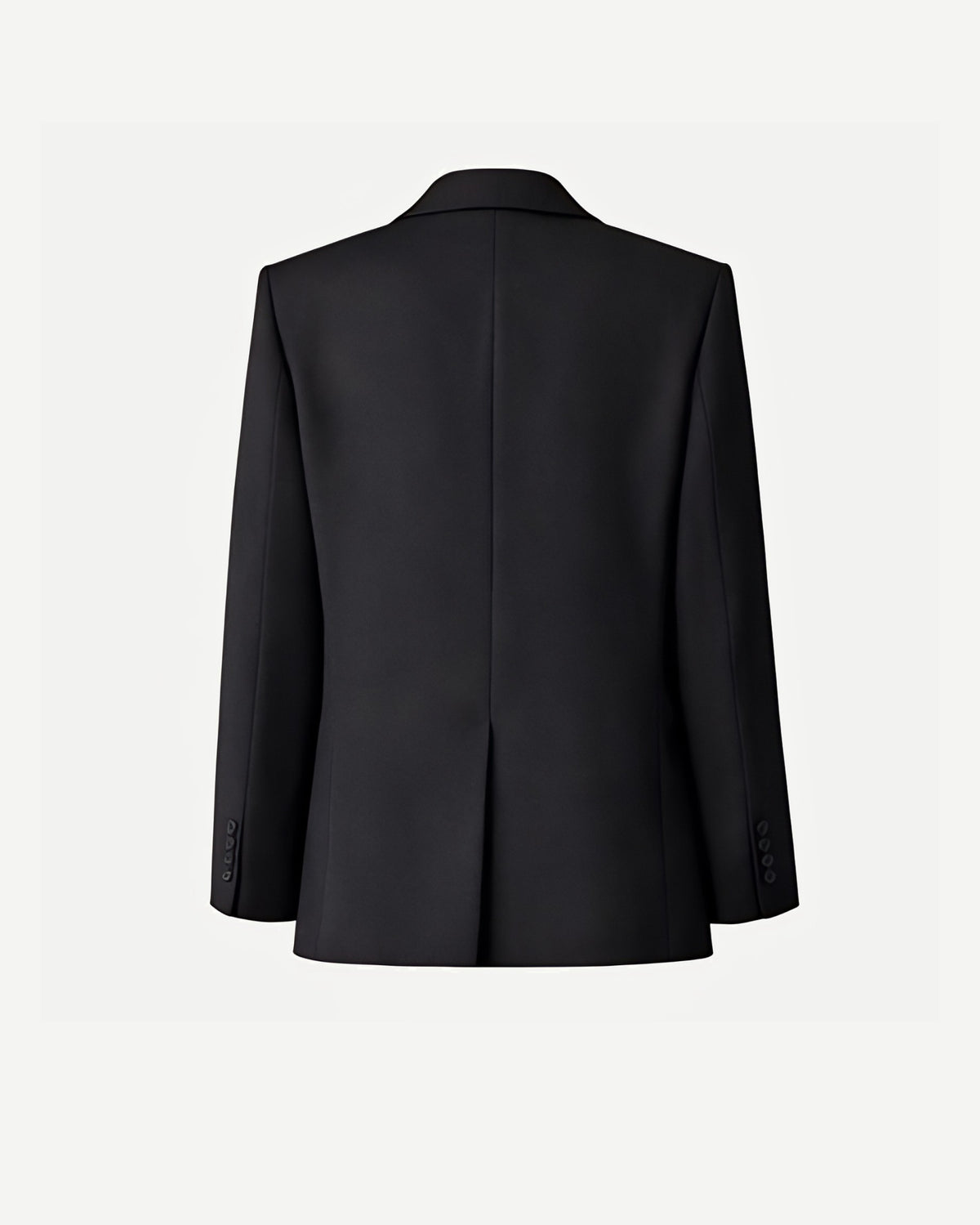 Women's Wearhouse | Black Oversized Wedding Jacket shown from the back, featuring a smooth black fabric, long sleeves with button cuffs, and a center vent for an elegant tailored finish.