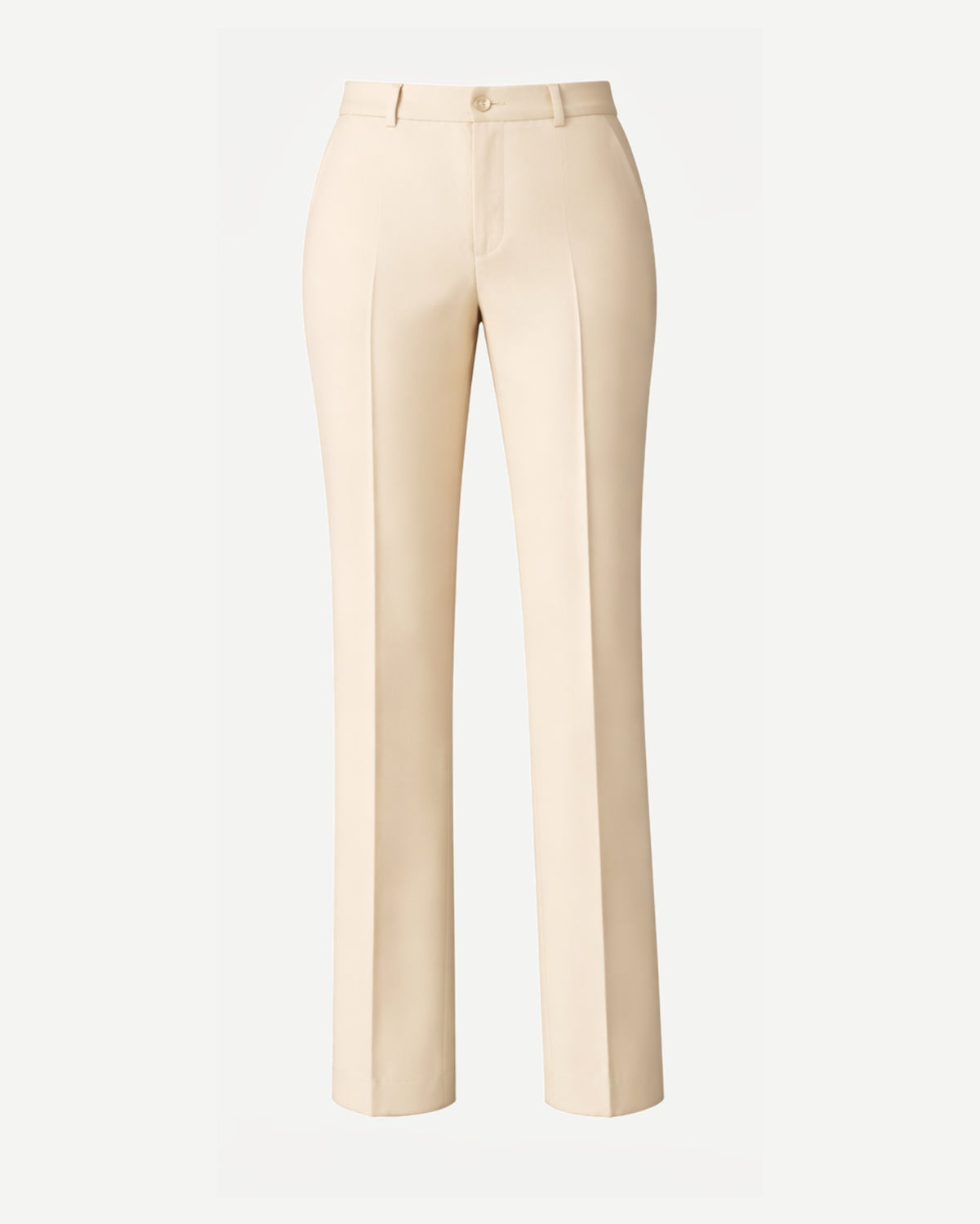 Women's Wearhouse | Cream Fitted Suit Trouser in a soft cream fabric, featuring a tailored fit with front creases, a mid-rise waist, belt loops, and a clean, elegant silhouette for refined women's formalwear.