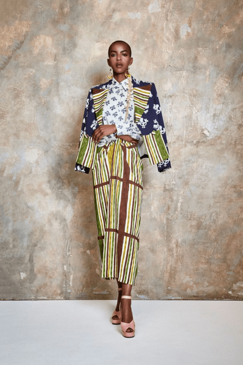 Model wearing an androgenous ensemble