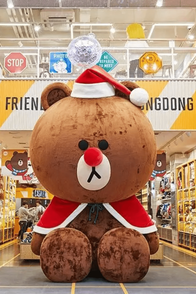 Brown bear mascot at Seoul's LINE Friends store