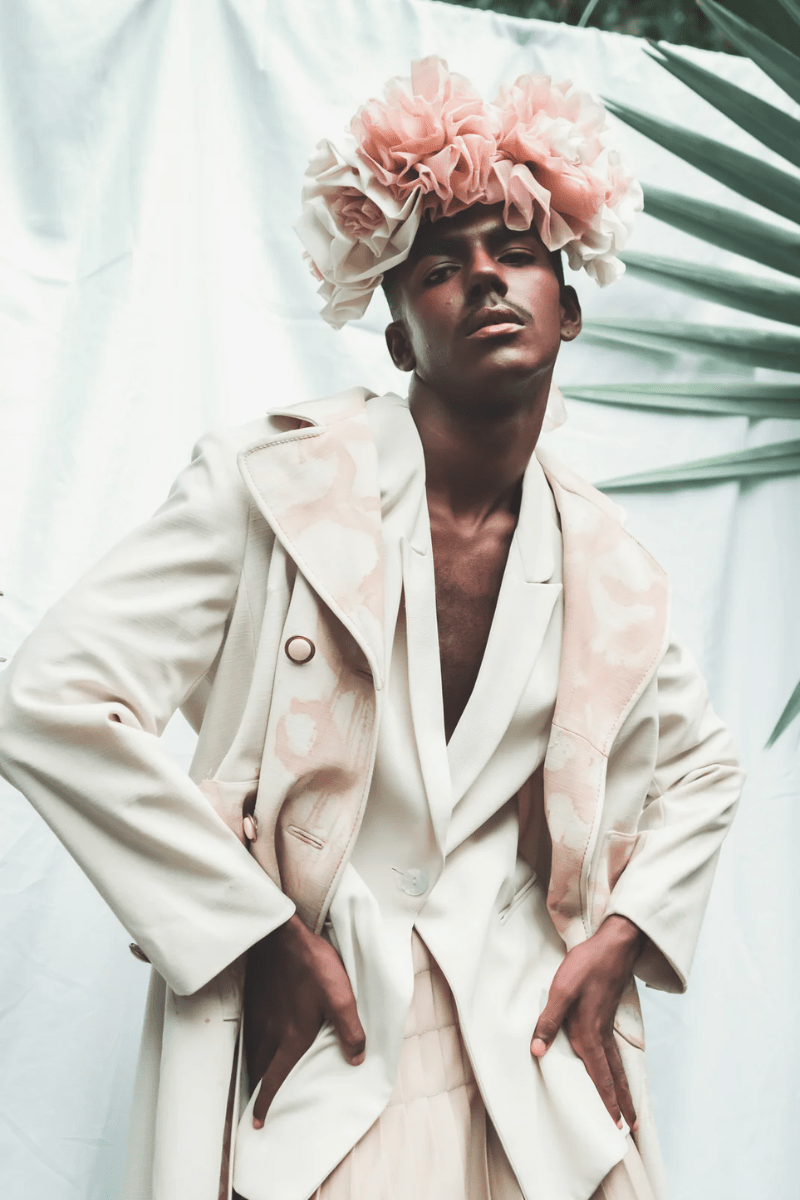 Model posing in androgynous fashion