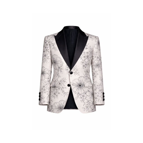 Brunello Cucinelli White Floral Graphic Tuxedo Jacket