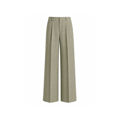 Sage Green Wool and Linen Blend Summer Wedding Pants featuring a wide-leg silhouette with front pleats and belt loops, crafted from breathable lightweight fabric ideal for warm-weather formalwear.
