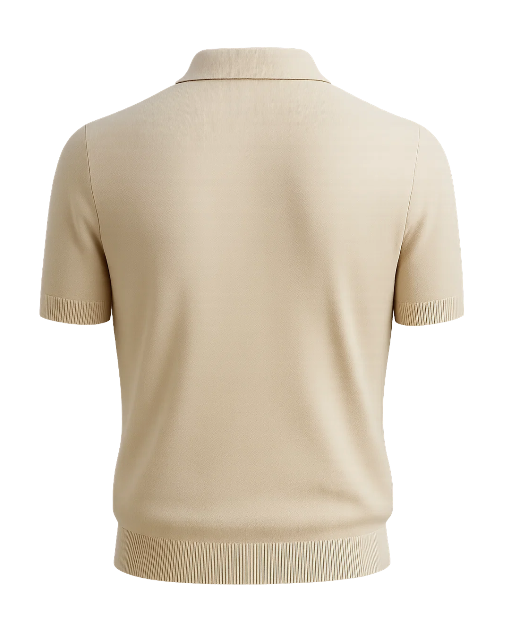 Men’s Loro Piana Featherweight Cashmere Polo in a refined beige tone, showcasing a smooth, lightweight cashmere knit with short sleeves and subtle ribbed trims for elegant leisure dressing.