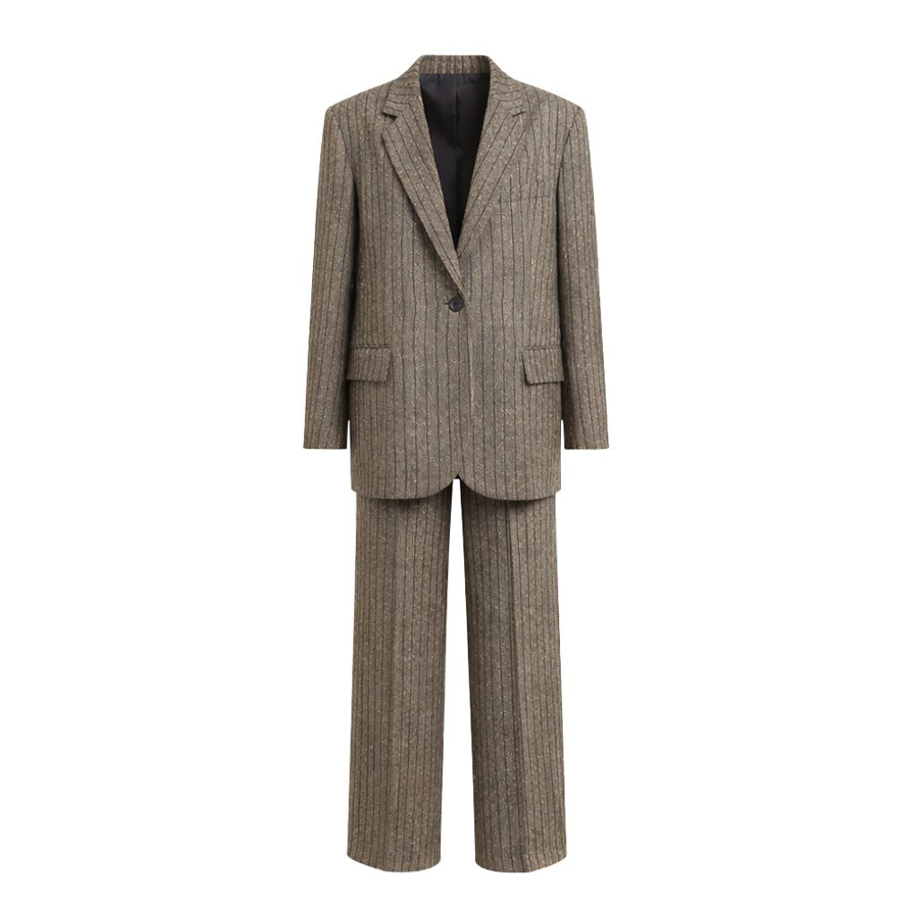 Loro Piana Brown Stripe Wool Silk Linen Suit