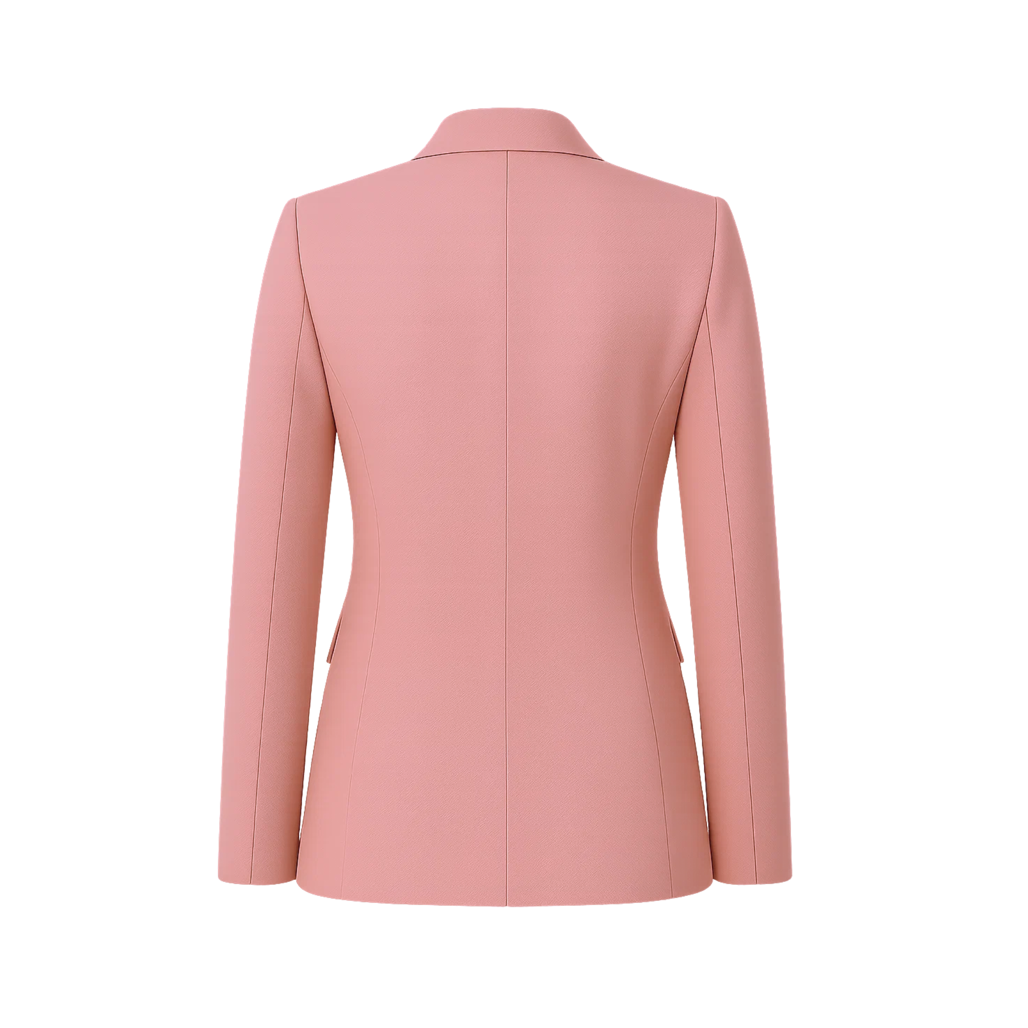 Women's Pink Loro Piana Single Button Tailored Blazer shown from the back, featuring a smooth, structured fit with clean lines and a refined silhouette in soft pink luxury fabric.