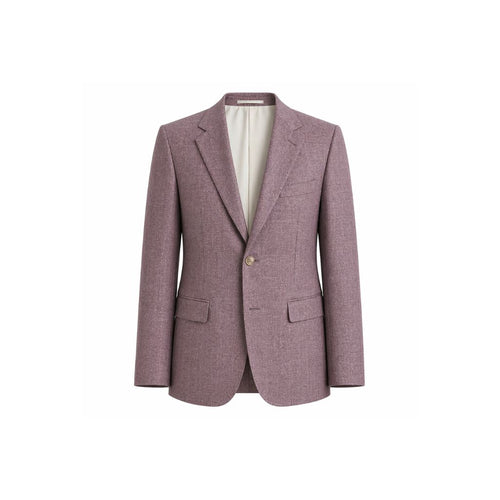 Lavender Rose Wool and Linen Blend Summer Wedding Blazer with a single-button closure, notch lapels, and patch pockets, crafted for refined, breathable warm-weather formalwear.