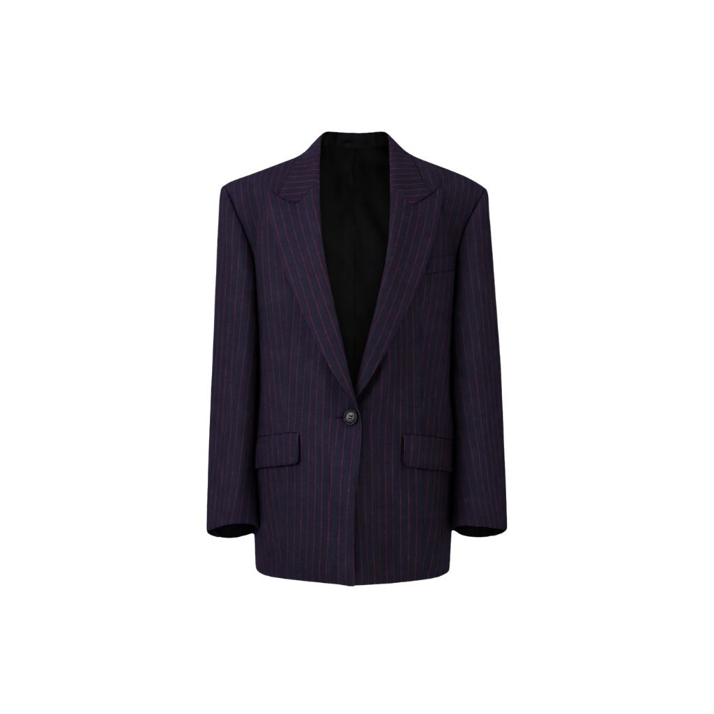 Navy Red Pinstripe Oversized Blazer