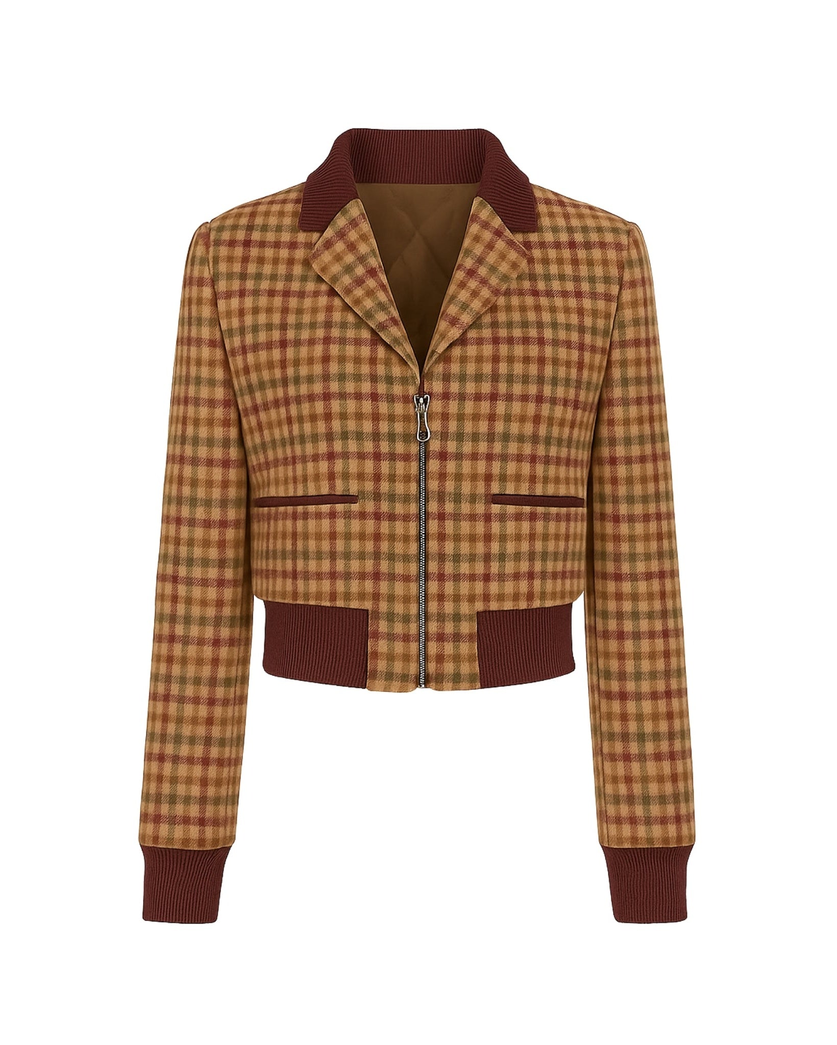 Alba Bomber Jacket  Camel Tone  Plaid Hybrid Blazer