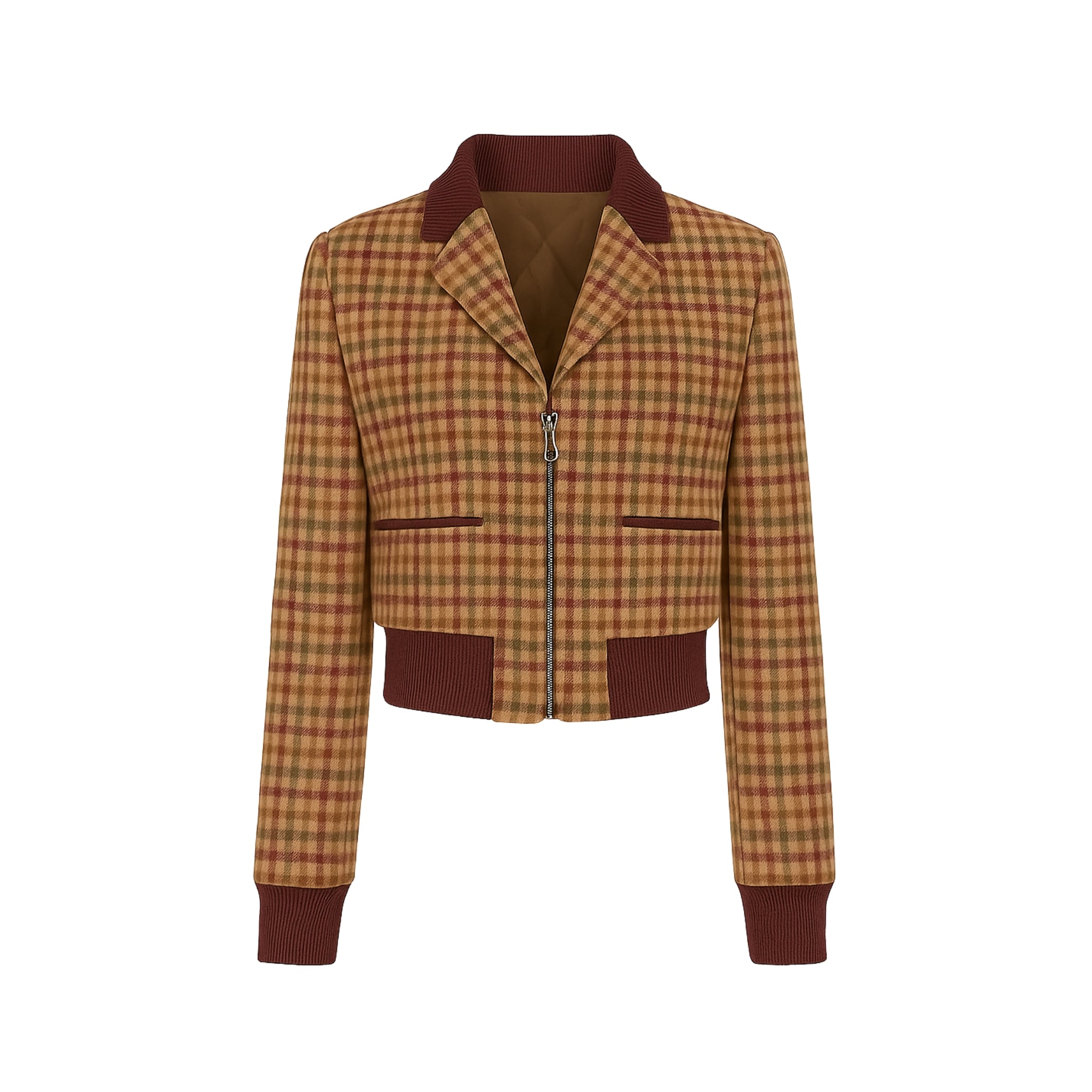 Alba Bomber Jacket  Camel Tone  Plaid Hybrid Blazer