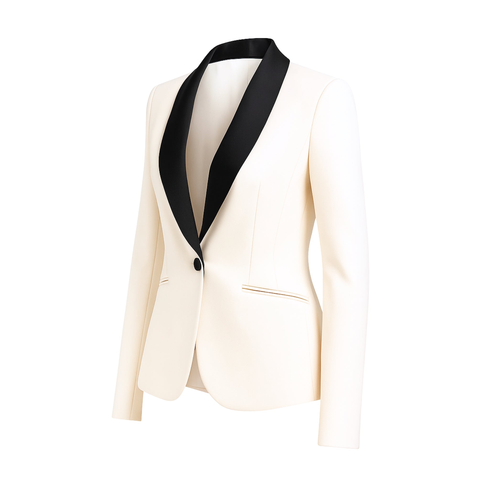 White Blazer Black Shawl Collar Tuxedo Jacket