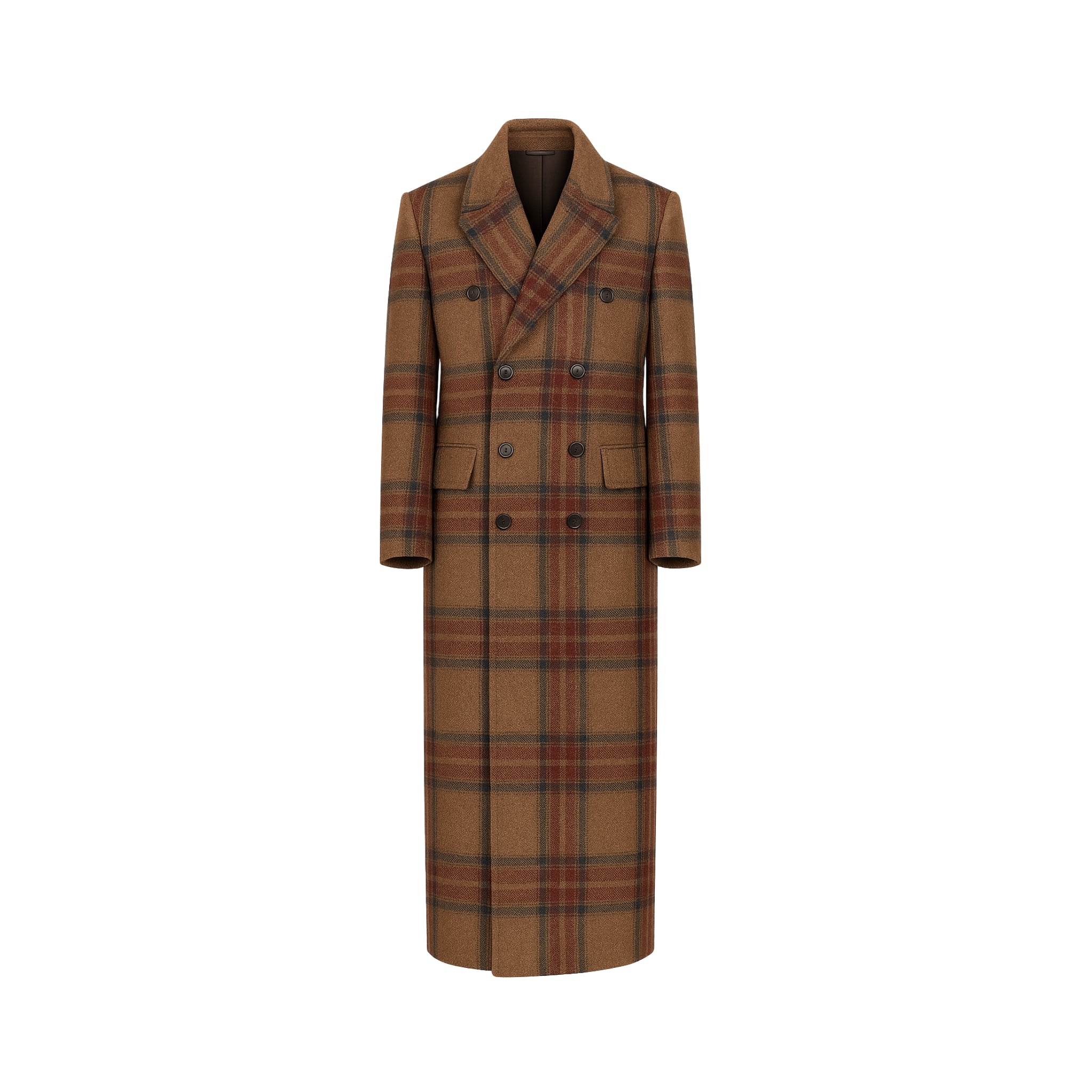 Vendemmia Camel Plaid Greatcoat — Military Style, Double-Breasted, Full Canvas