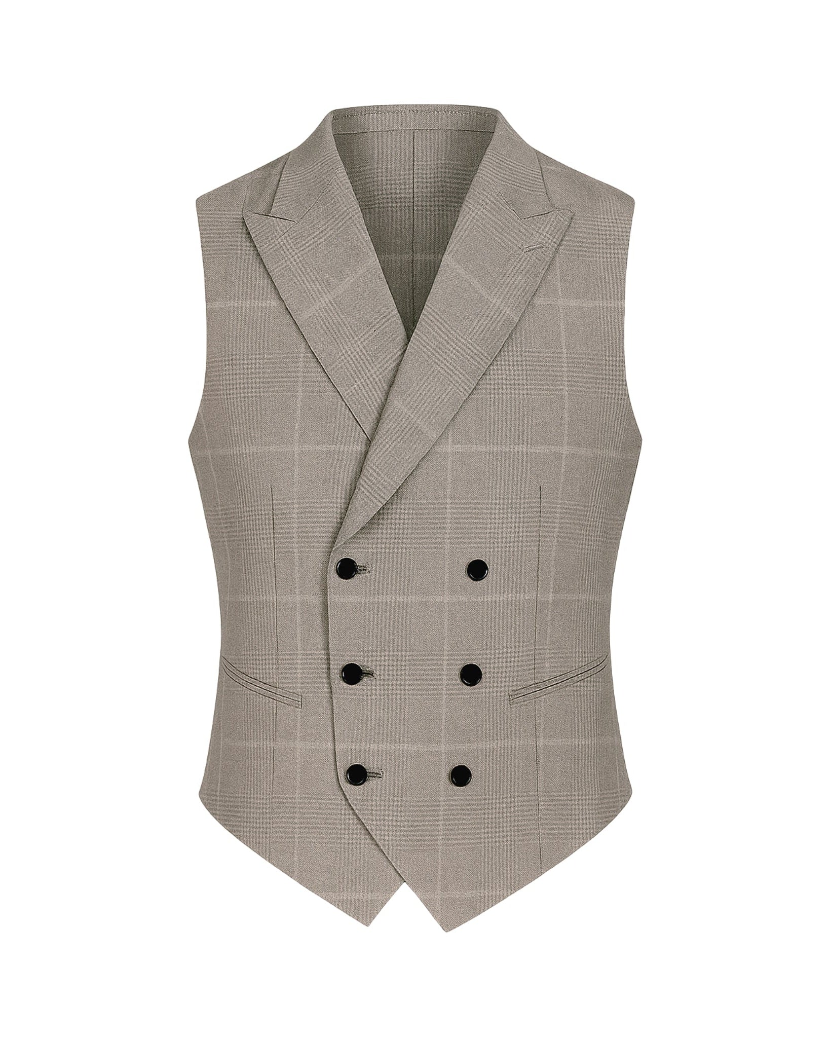 Nebbia Vest  Light Grey Glen Check  Double-Breasted Custom Fit