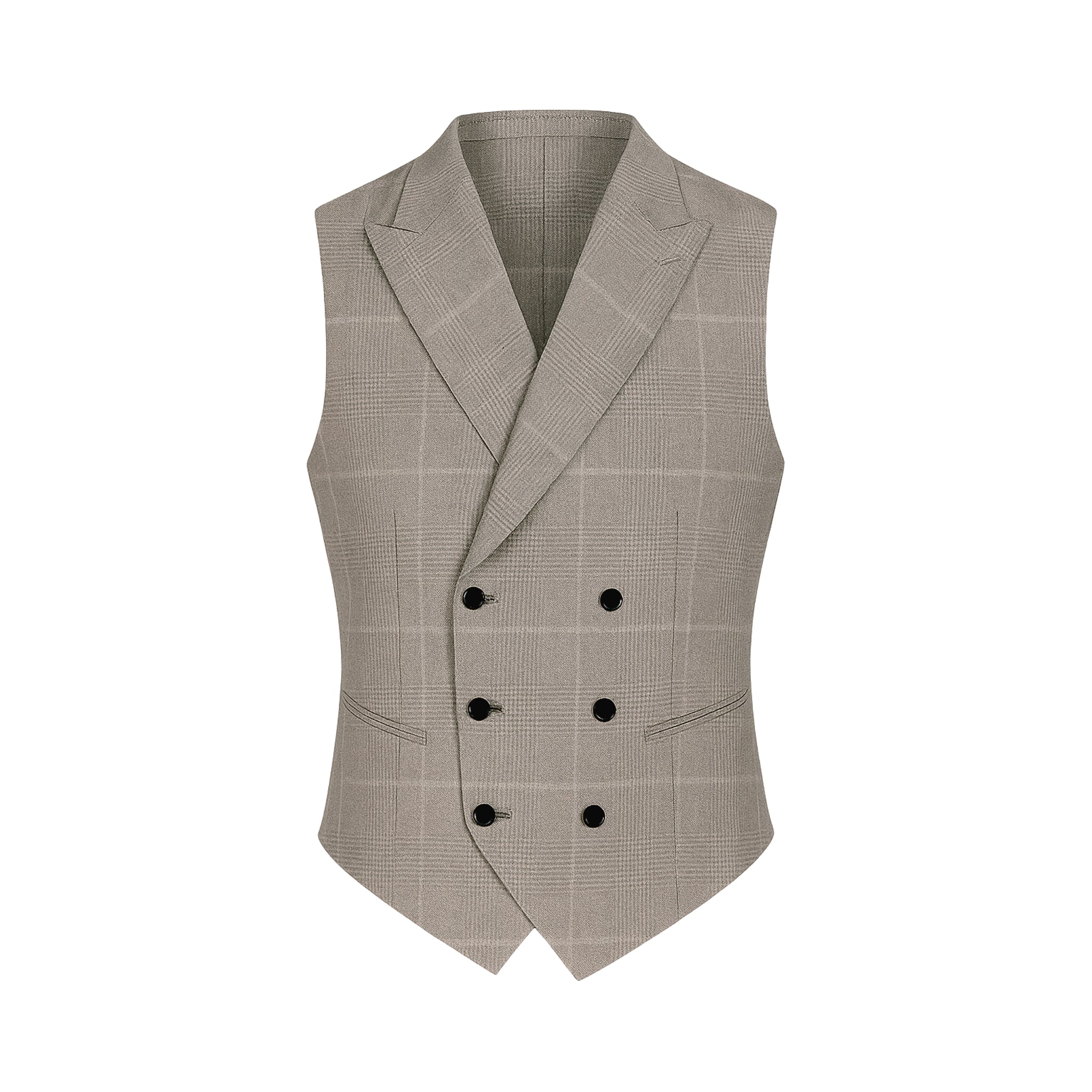 Nebbia Vest  Light Grey Glen Check  Double-Breasted Custom Fit