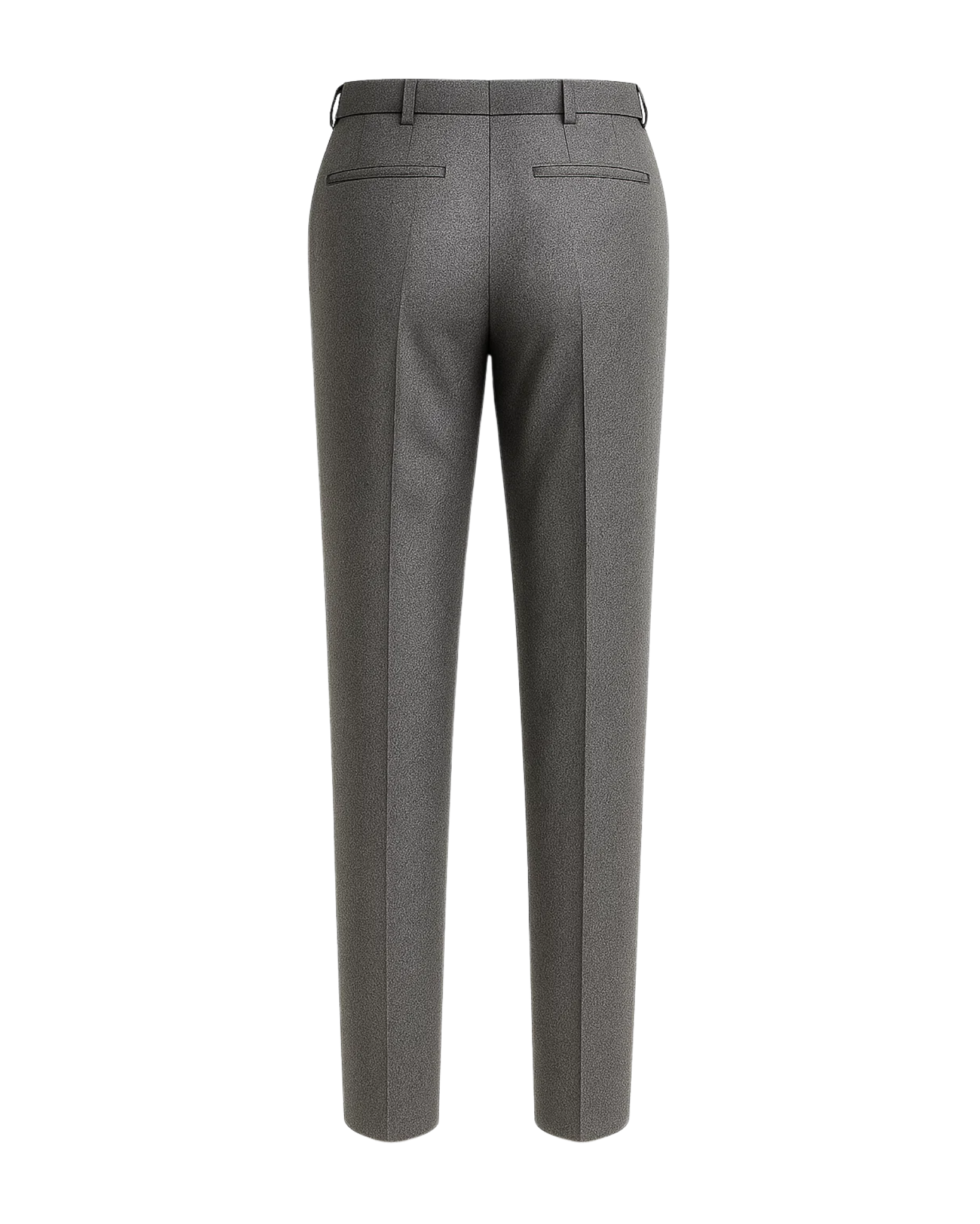 Men's Charcoal Gray Dress Pants Trousers shown from the back, featuring welt pockets, belt loops, and a tailored fit crafted from smooth, high-quality fabric for a polished look.