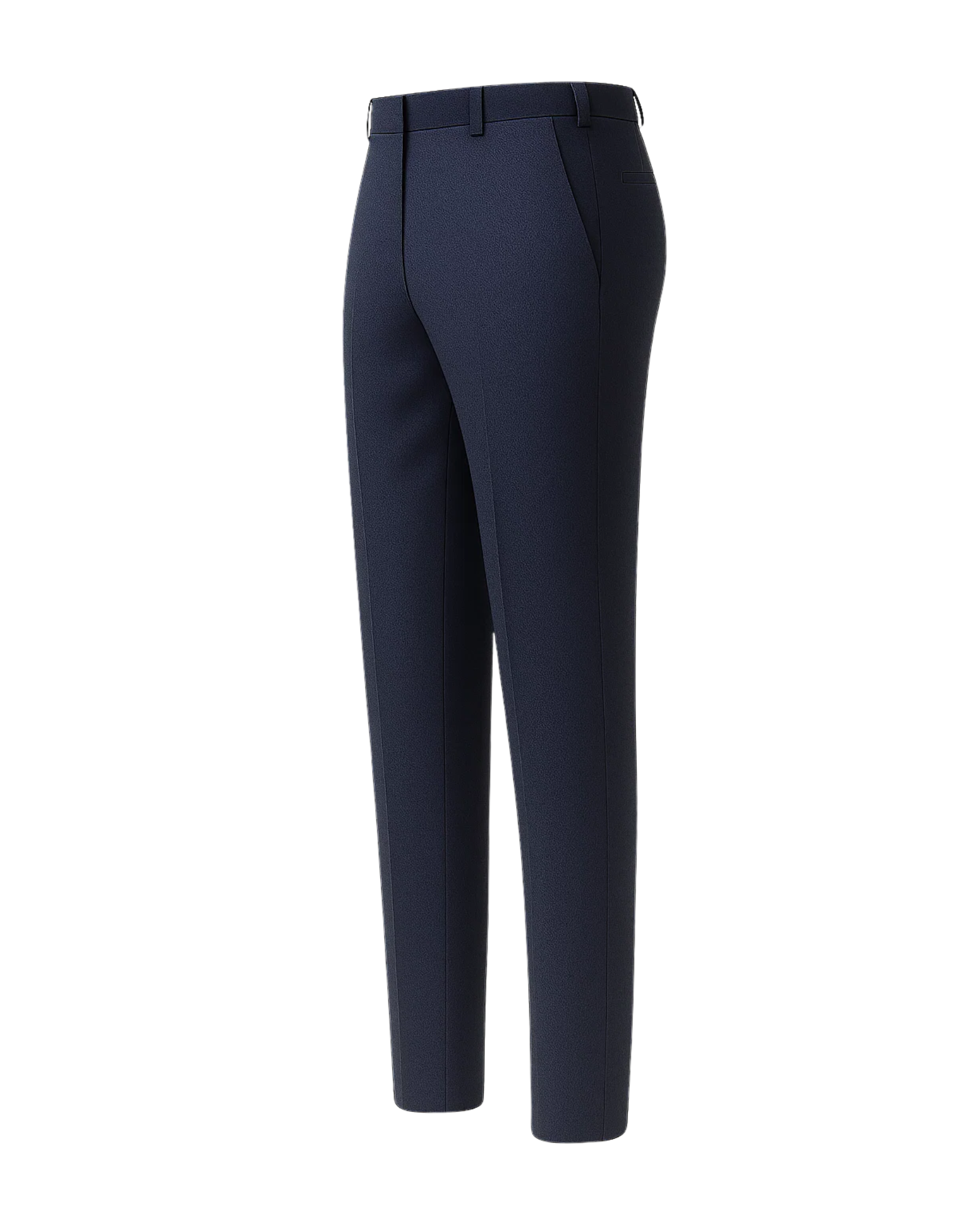 Men's Navy Blue Dress Pants Trousers with a streamlined slim fit, featuring side pockets, belt loops, and tailored creases crafted from a smooth, high-quality fabric for elegant formal wear.