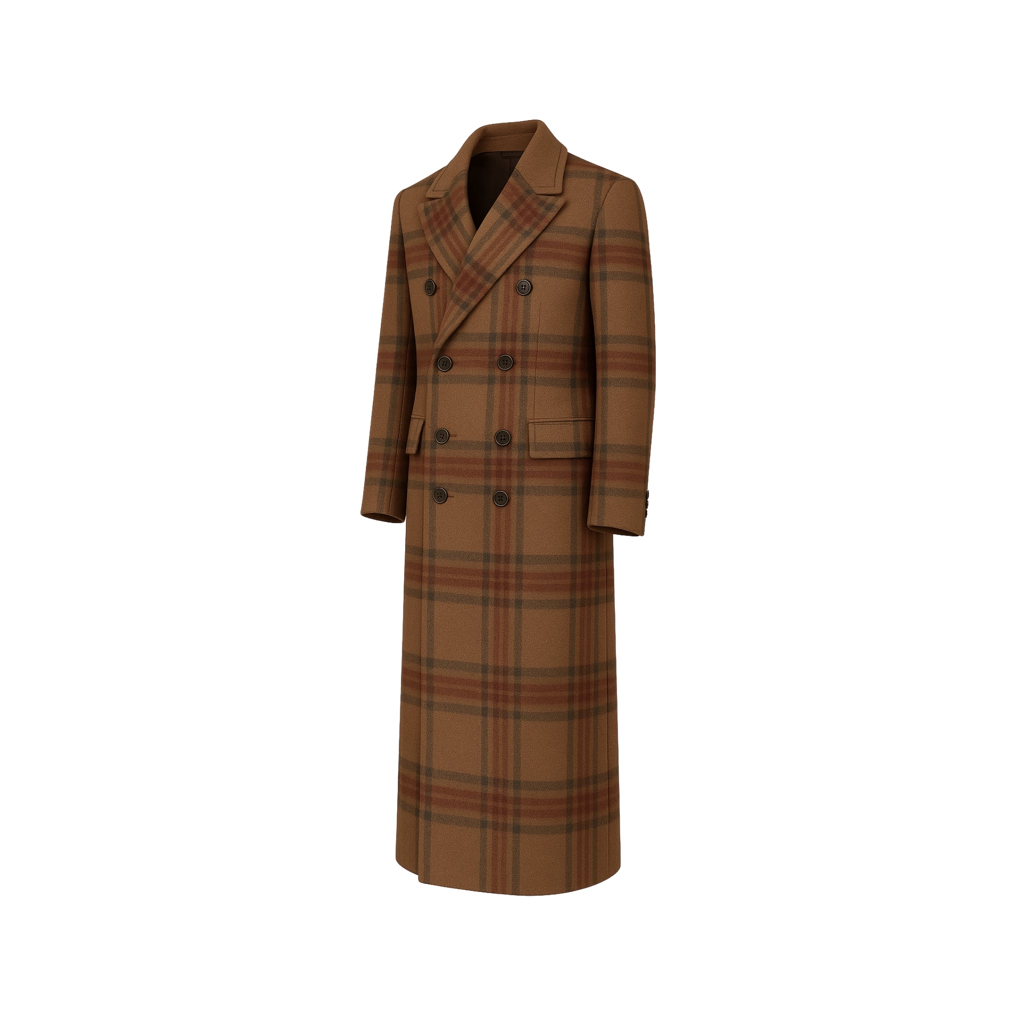 Vendemmia Camel Plaid Greatcoat — Military Style, Double-Breasted, Full Canvas